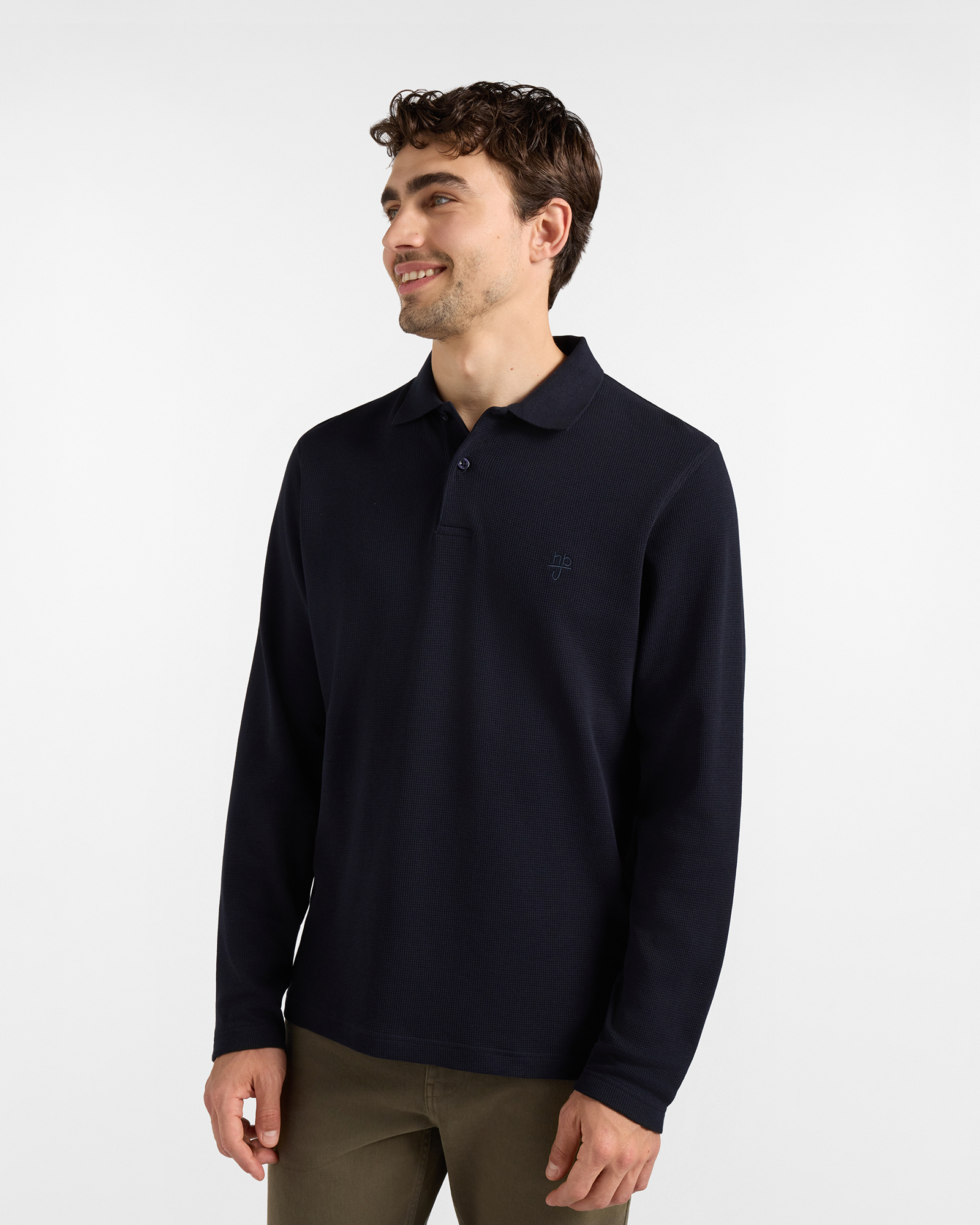 Polo HBJ Uomo in Jersey Jacquard di Puro Cotone, BLU SCURO, large