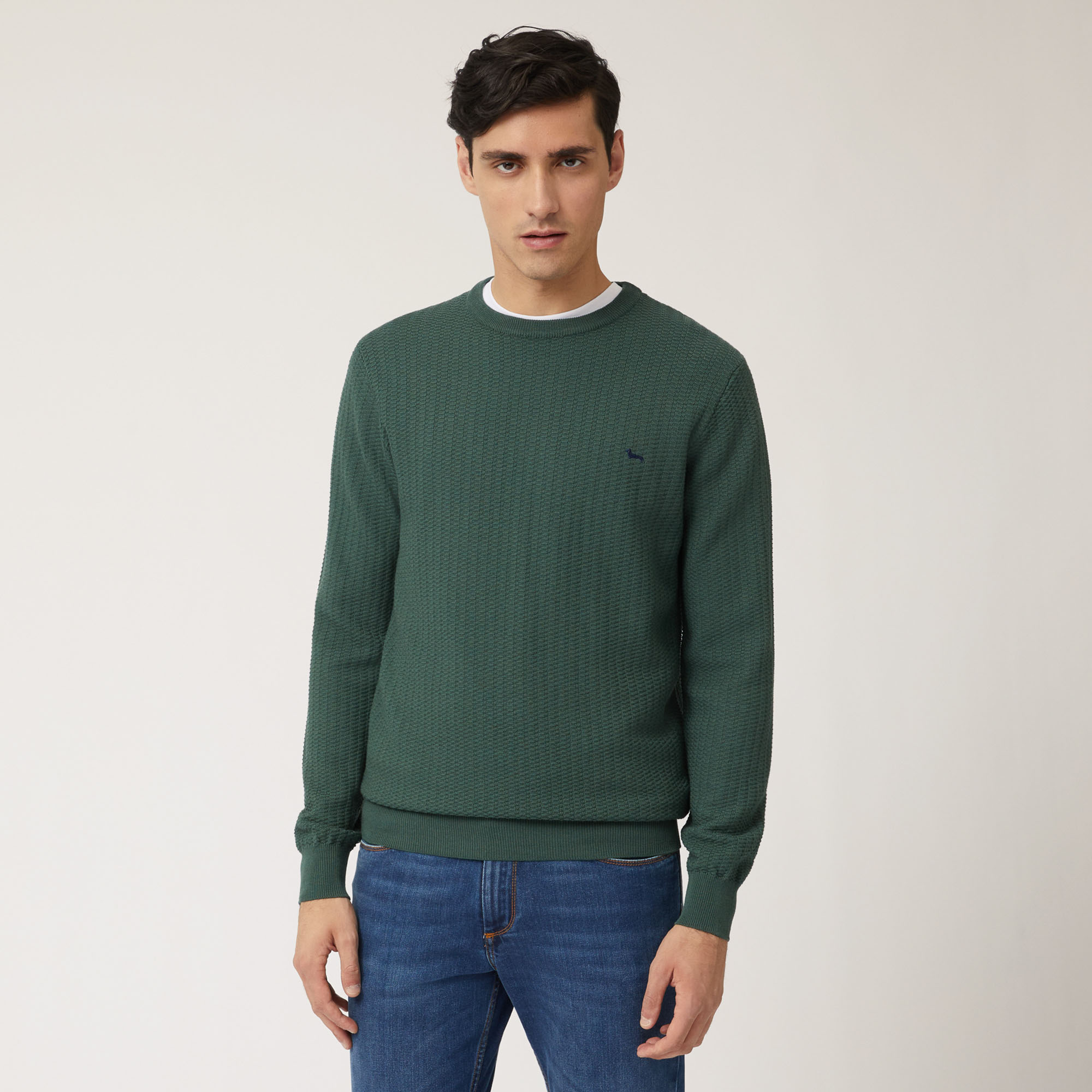 Pullover Girocollo In Lana Con Lavorazione 3D, Verde Scuro, large image number 0