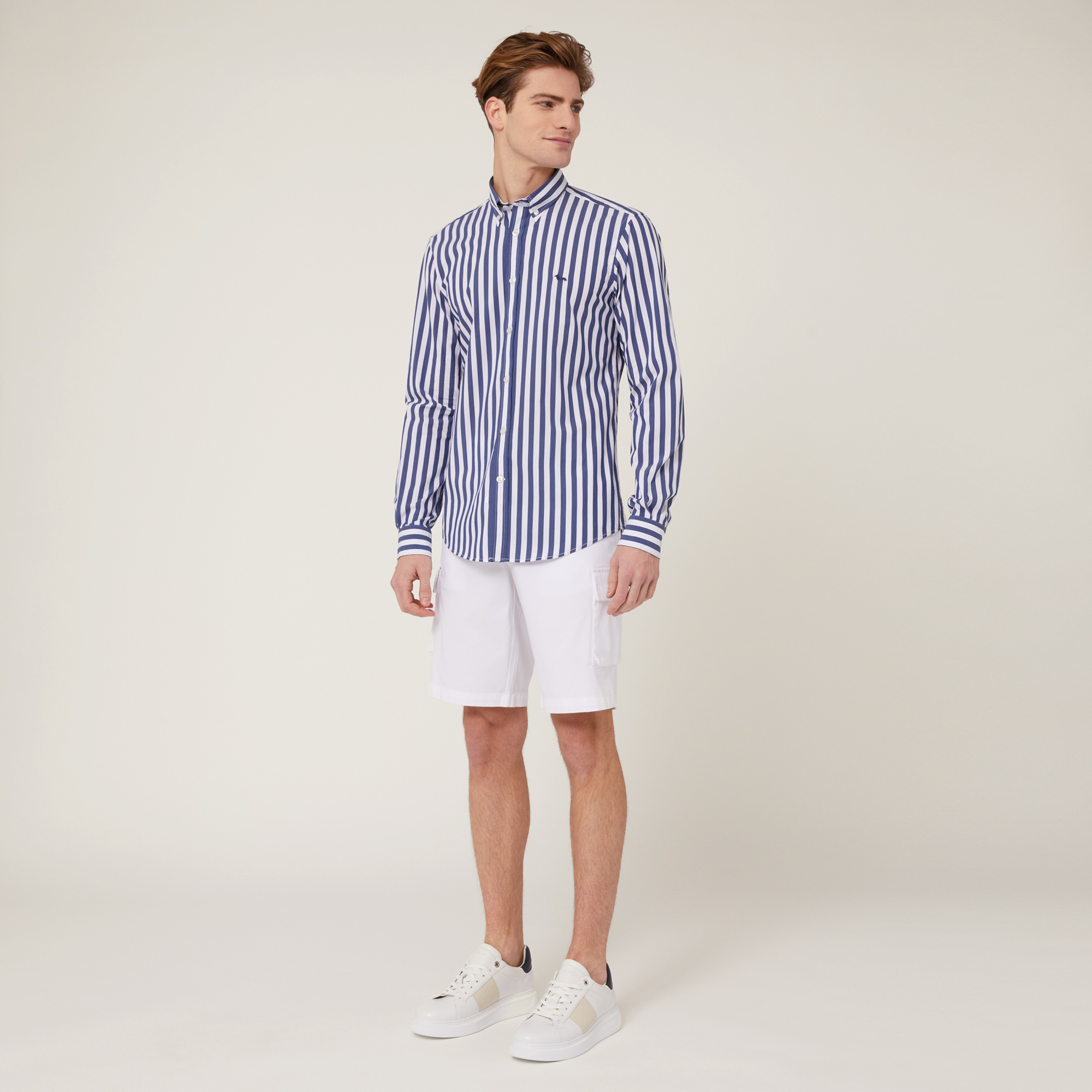 Striped Stretch Cotton Shirt, Blue, large image number 3