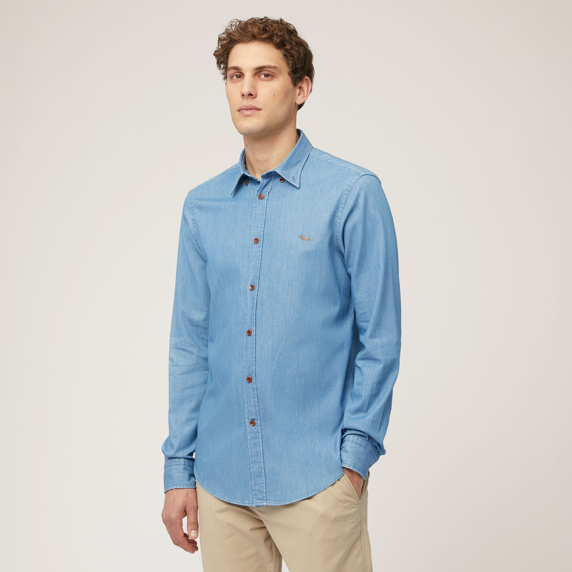 Stretch Cotton Denim Shirt, Sky Blue, large image number 0