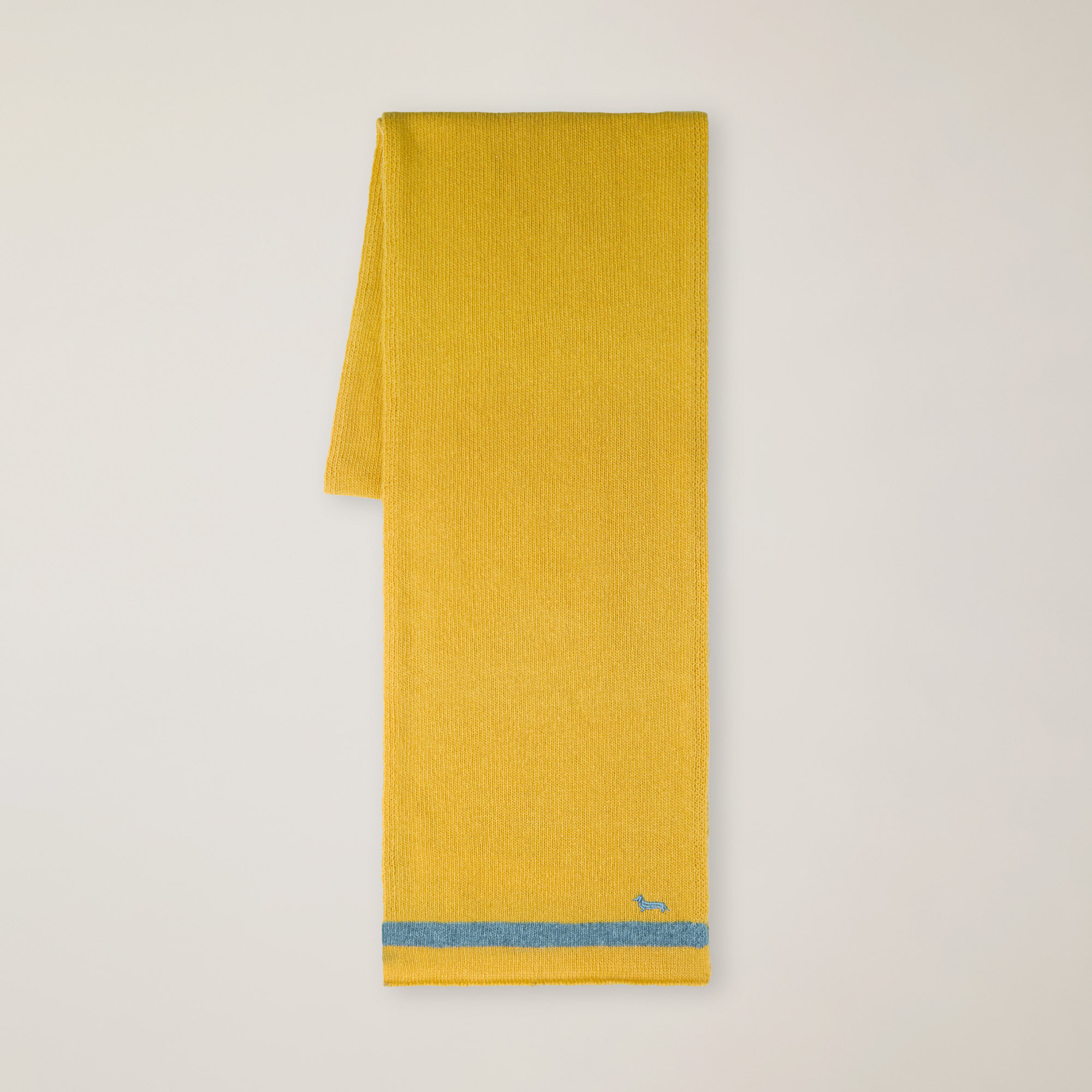 Two-Tone Cashmere-Blend Scarf With Dachshund, Gold, large image number 0