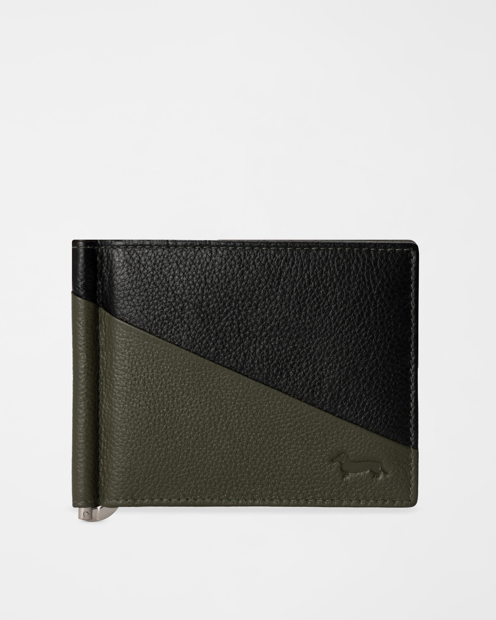 Men&rsquo;s Genuine Leather Wallet with Money Clip in Green/Black