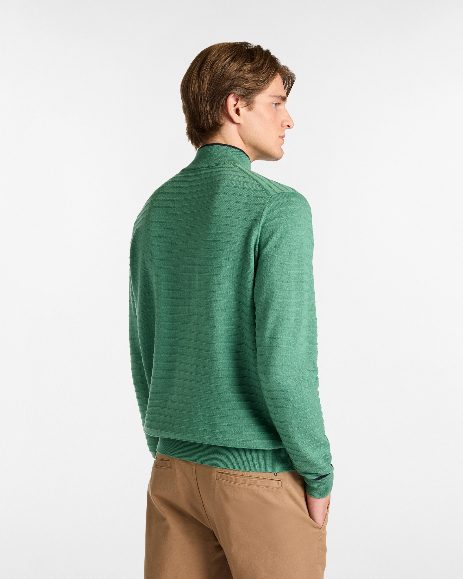 Half Zip Sweater with High Neck and Contrast Edges