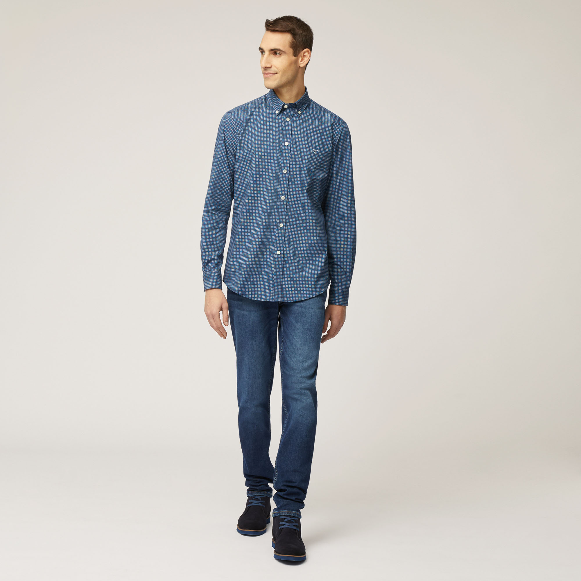 Camicia Narrow Fit Con Micromotivo All-Over, Blu, large image number 3