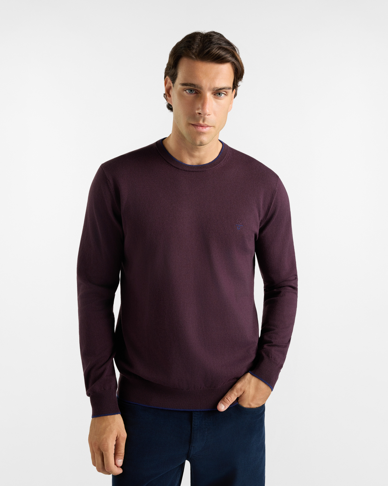 Maglia Girocollo HBJ Uomo in misto lana e cashmere, PRUGNA, large