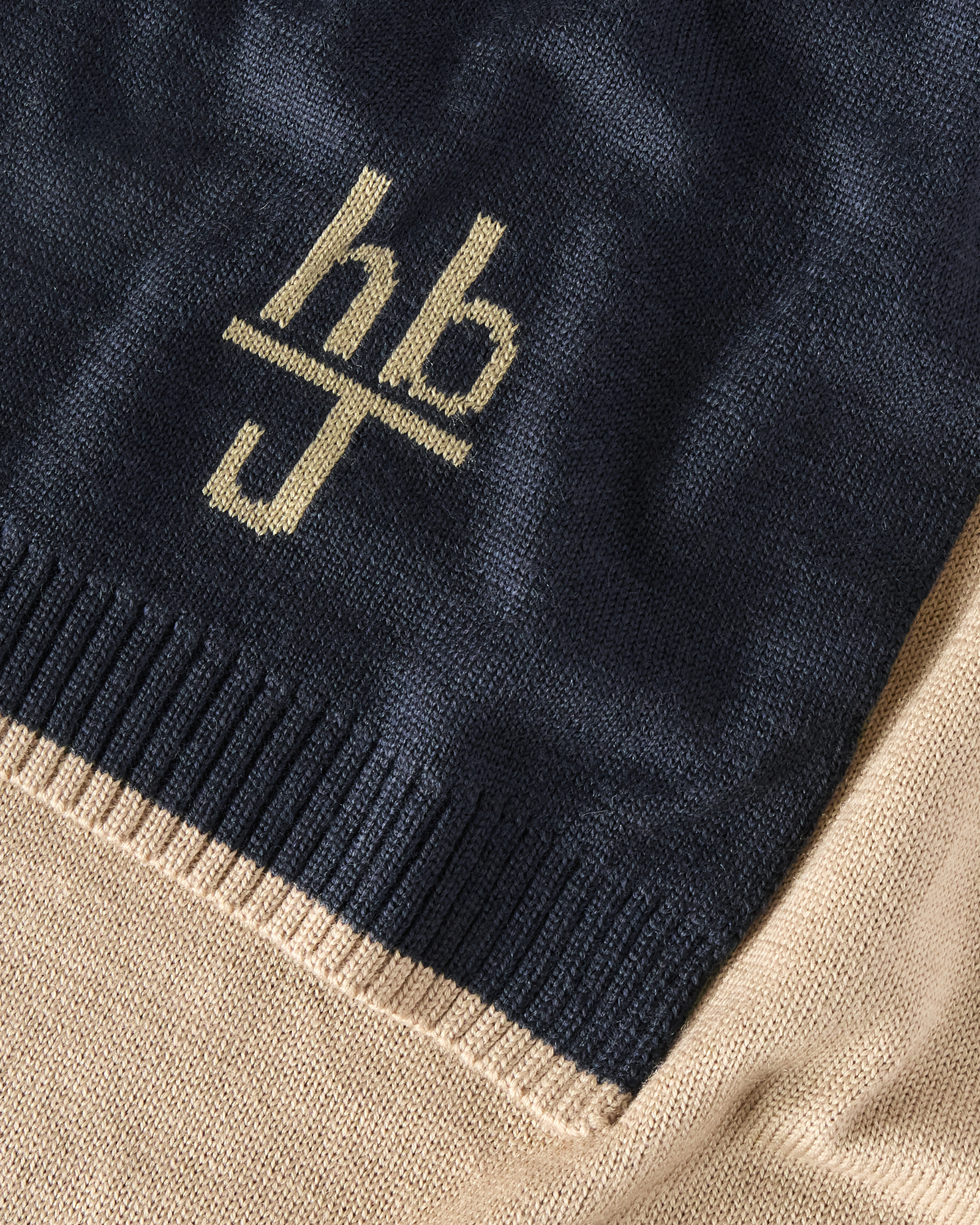Knitted Scarf with Embroidered Logo and Contrast Border, Dark Blue, large image number 2