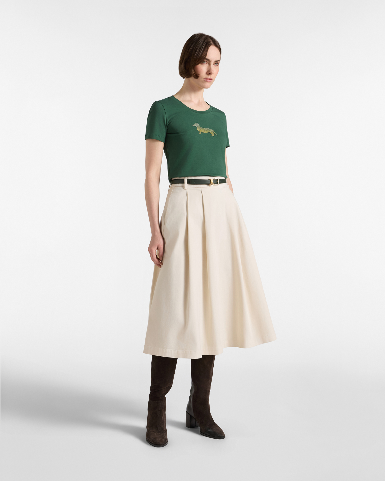 Women's  stretch cotton T-shirt with glitter maxi dachshund, GREEN, large image number 3