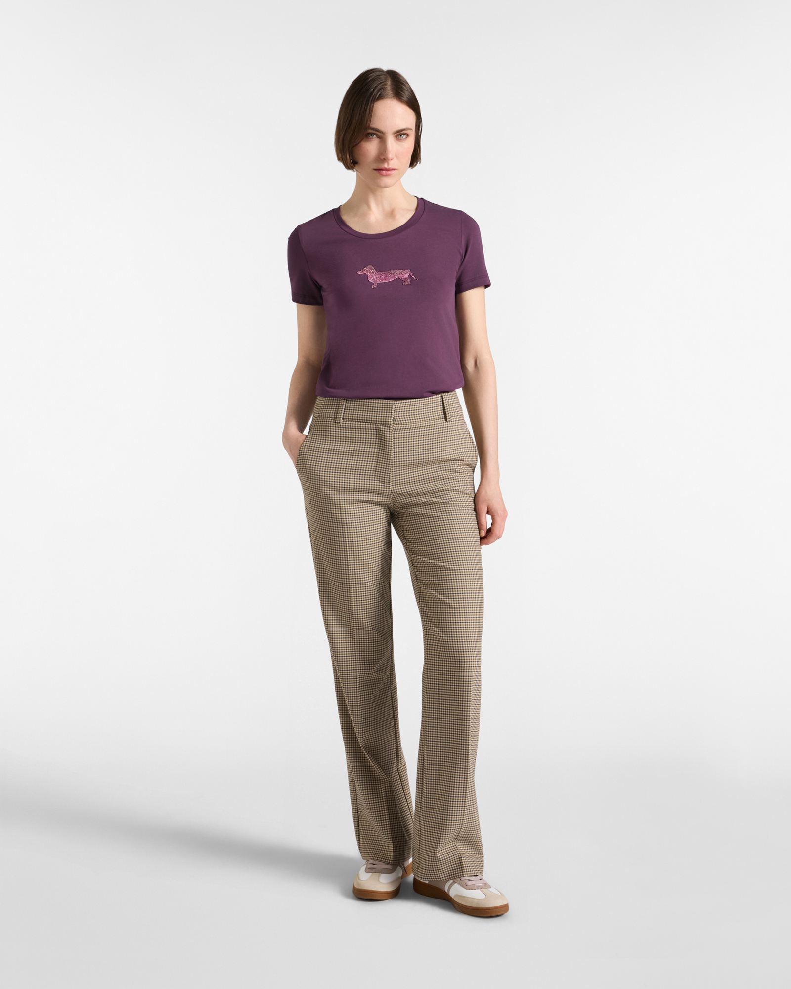 Women's  stretch cotton T-shirt with glitter maxi dachshund, DARK PURPLE, large image number 3