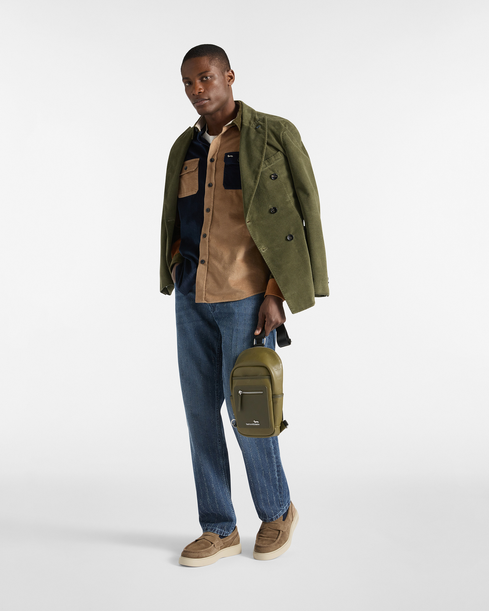 Overshirt Patchwork In Velluto, Blu Navy, large image number 3