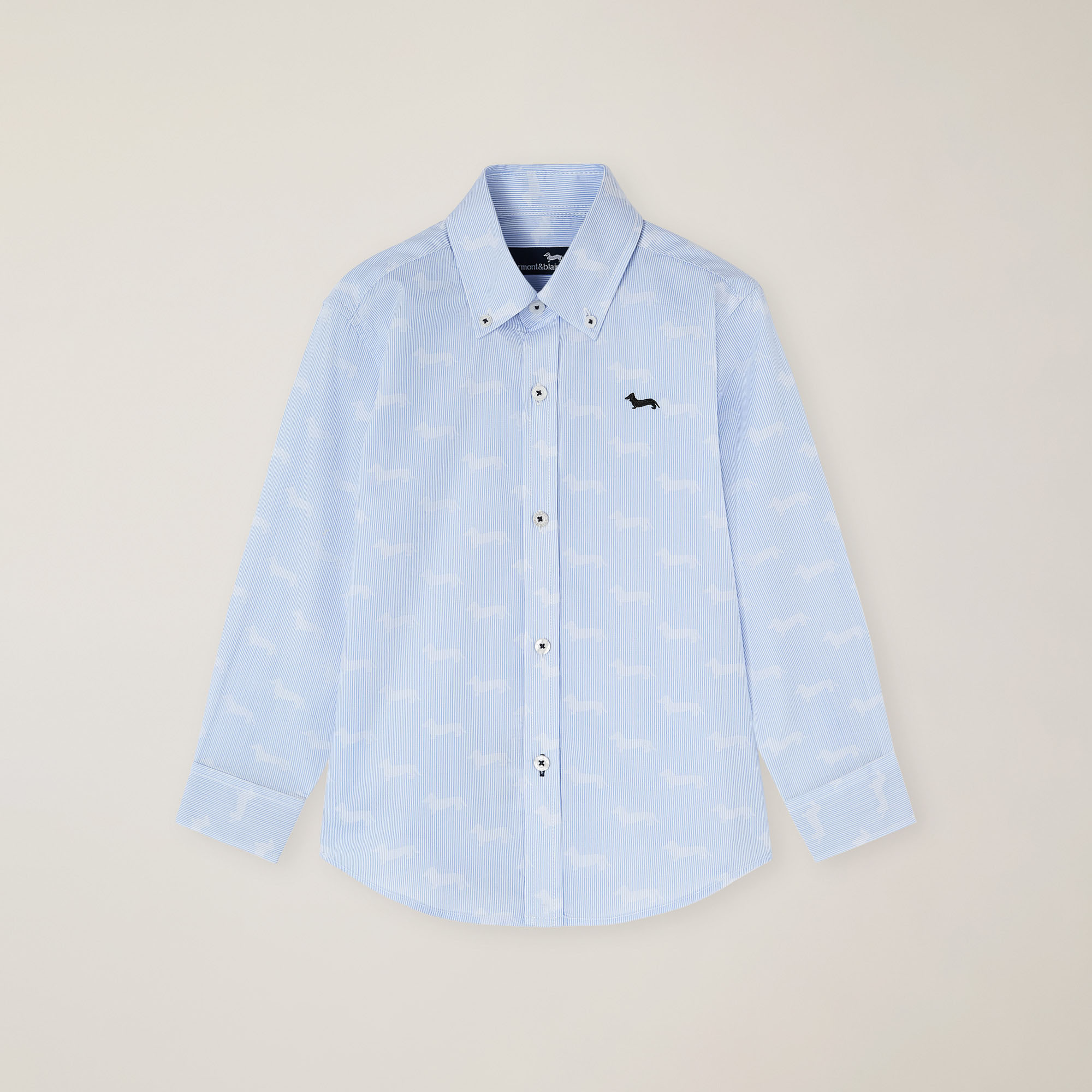 Camicia A Righe Con Stampa Bassotti, Azzurro, large image number 0