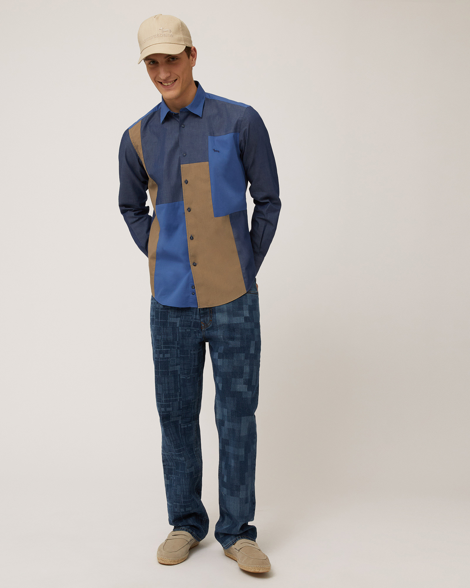 Cotton Patchwork Shirt, Dark Blue, large image number 3