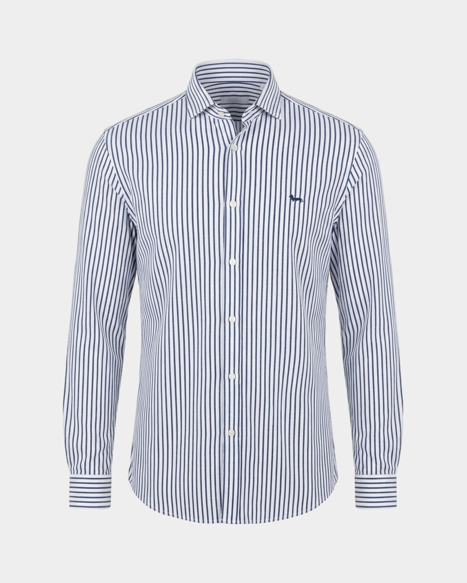 Camisa de hombre en piqu&eacute; a rayas, te&ntilde;ido en hilo de corte ce&ntilde;ido, OCEAN, large