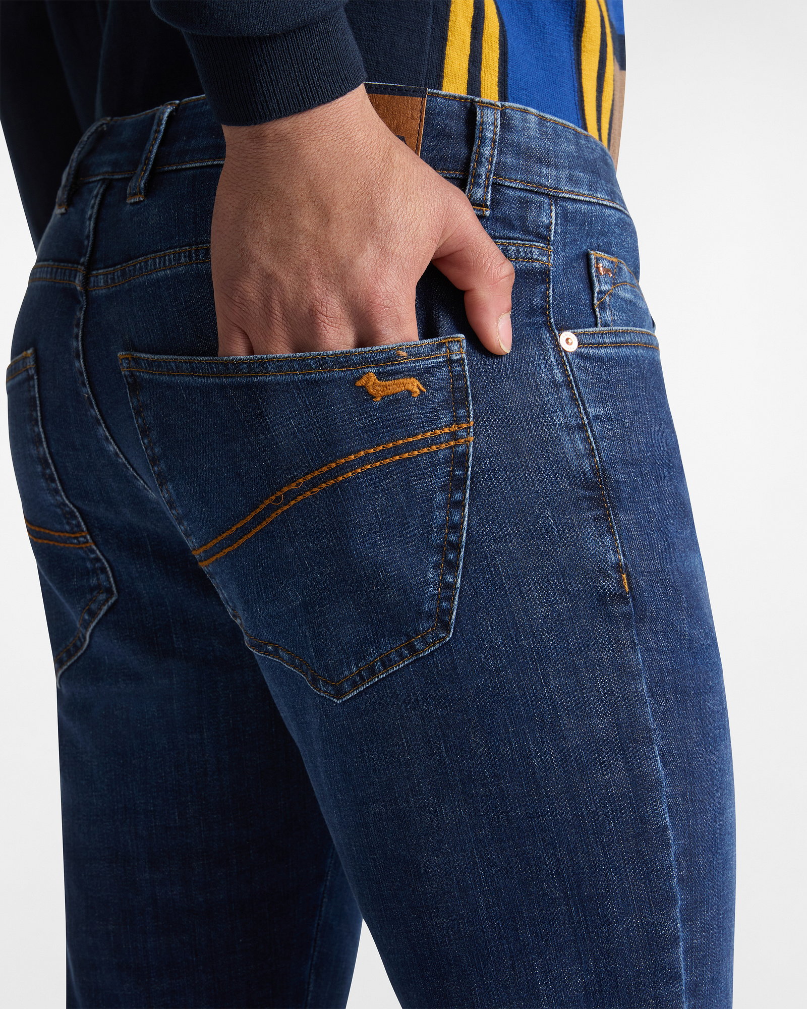 Narrow Elasticated Jeans with Logo, Denim Blue, large image number 2