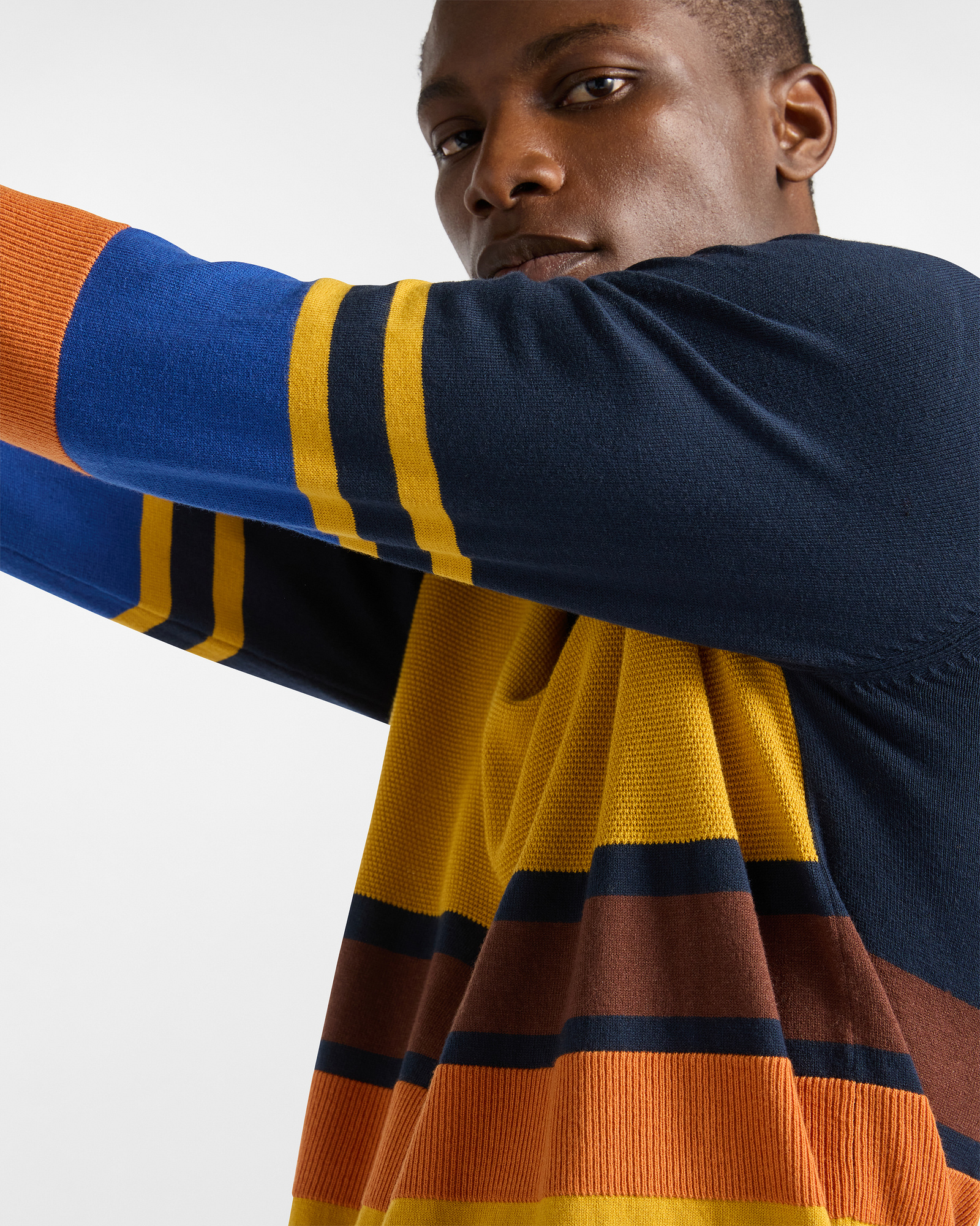 Pullover A Mezza Zip Rigato, Blu Navy, large image number 2