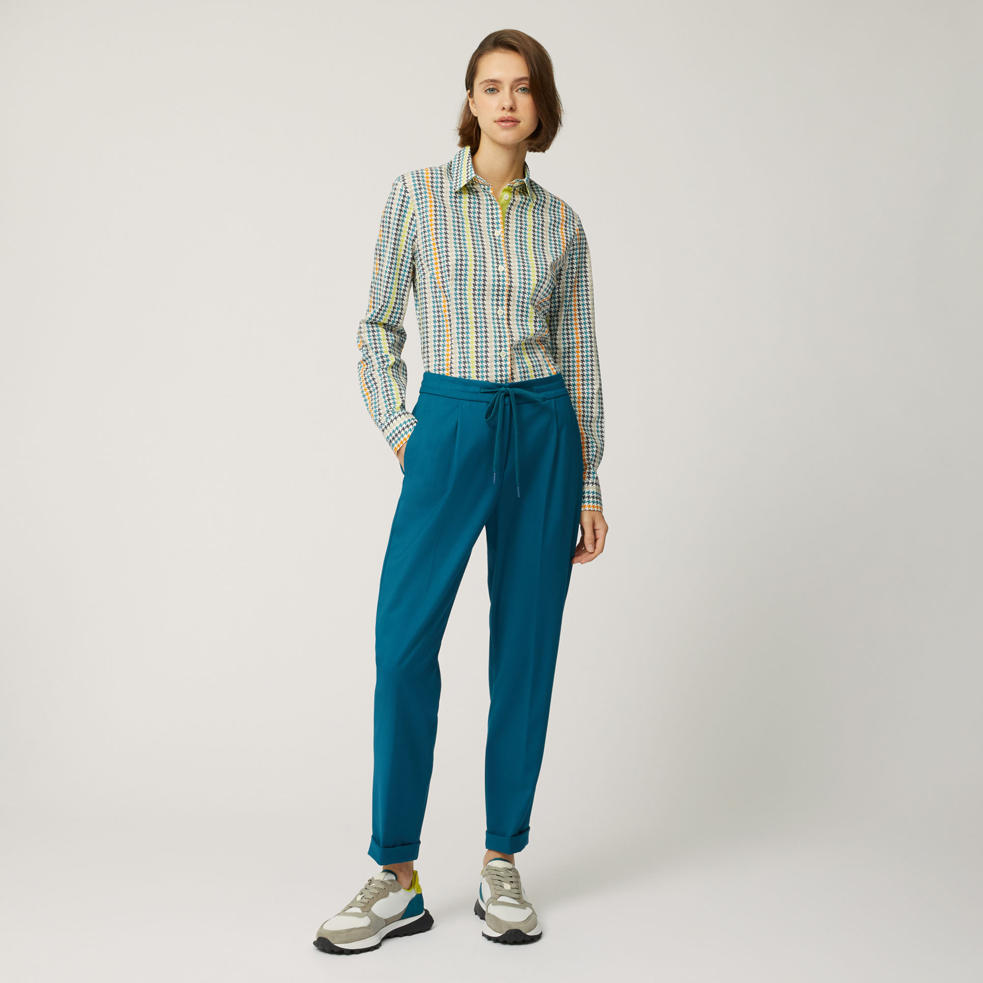 Elevate Dutility Houndstooth Stretch Cotton Shirt, Blue, large image number 3