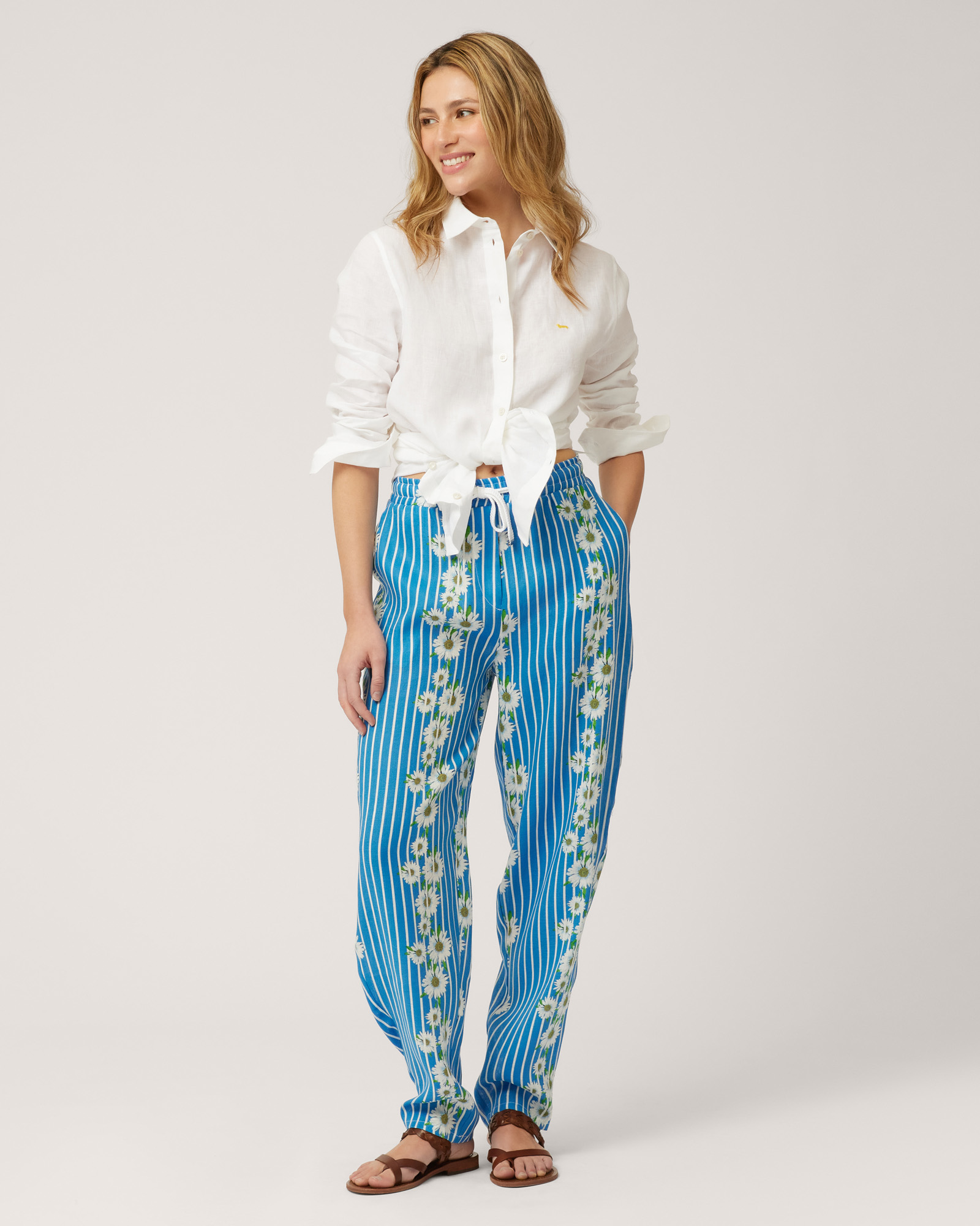 Pantalon À Rayures et Marguerites, Bleu clair, large image number 3