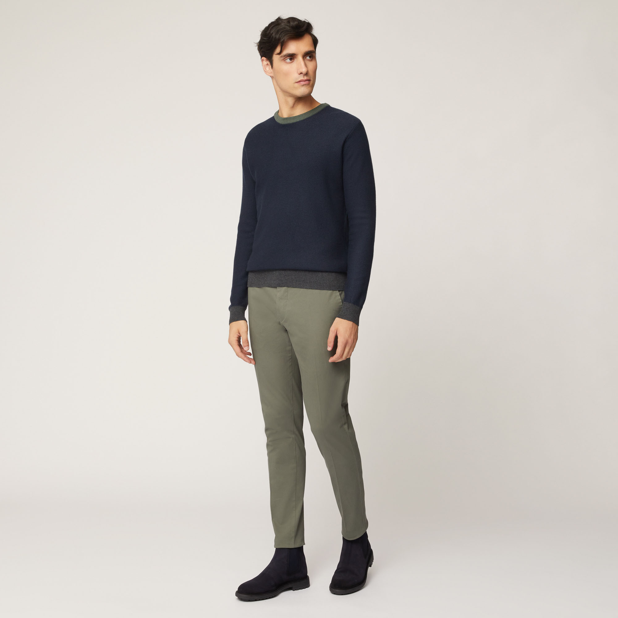 Pullover Girocollo In Misto Lana Con Dettagli A Contrasto, Light Blue, large image number 3