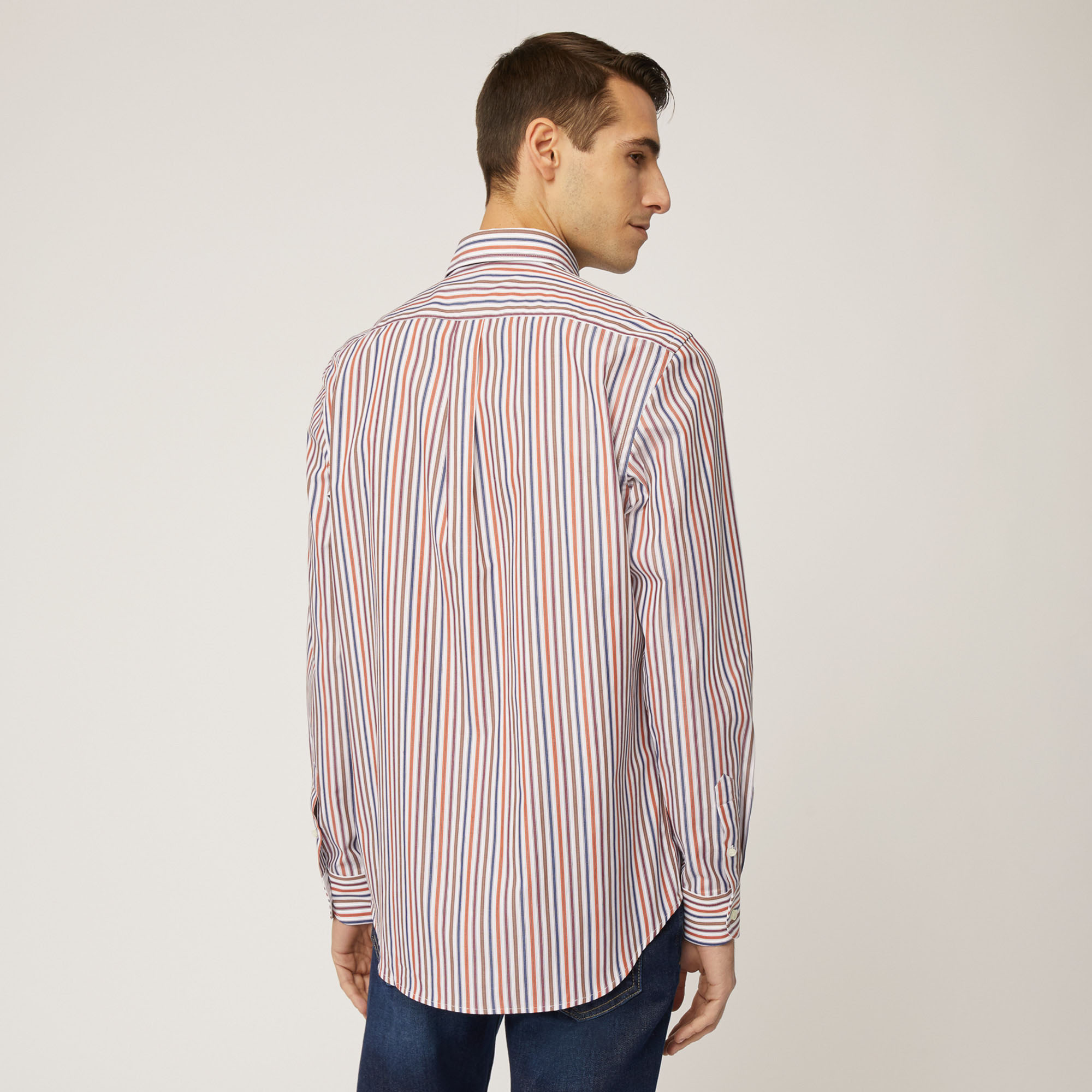 Camicia A Righe In Cotone, Arancione, large