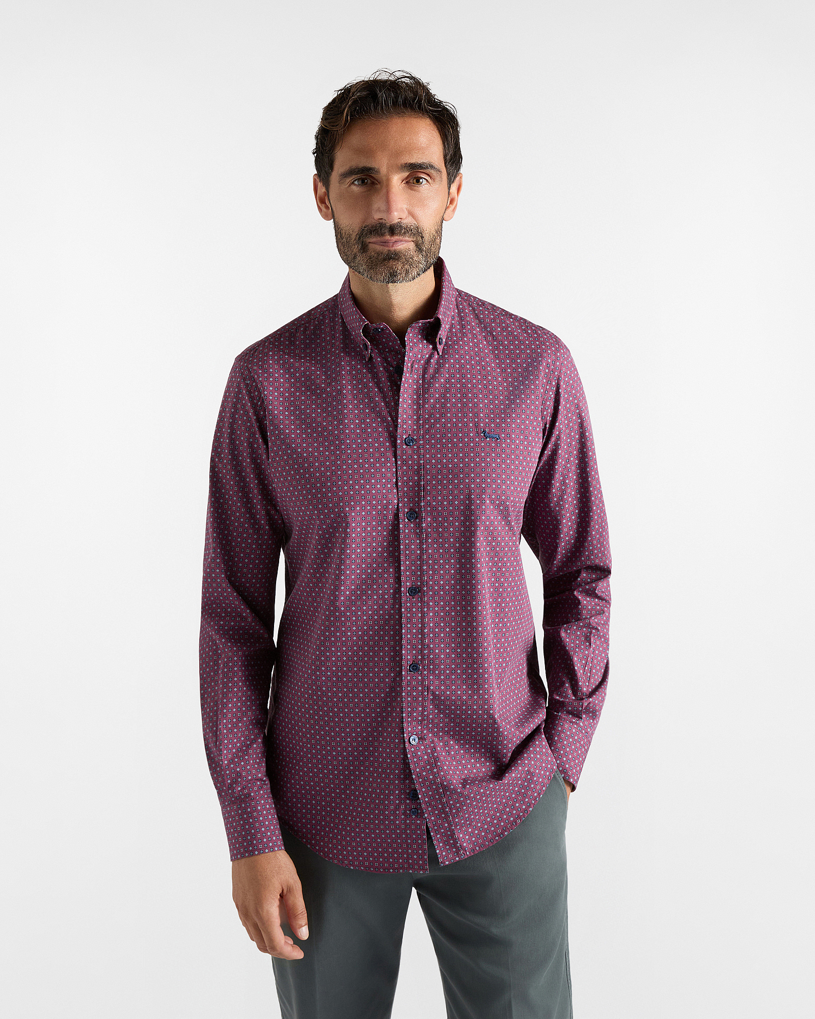 Men's regular-fit shirt with micro-tie print, INDIAN ROSE, large