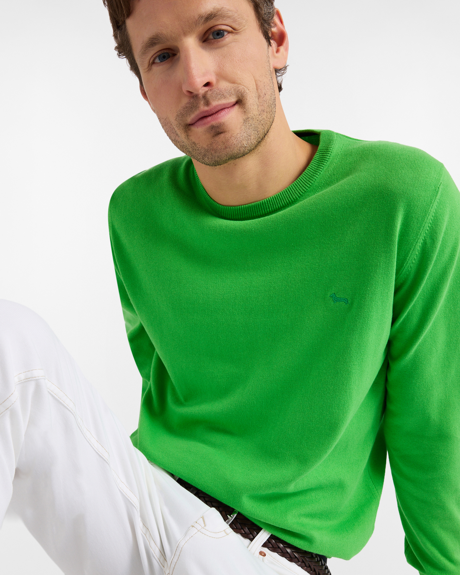 Pullover girocollo in cotone, Verde, large image number 2