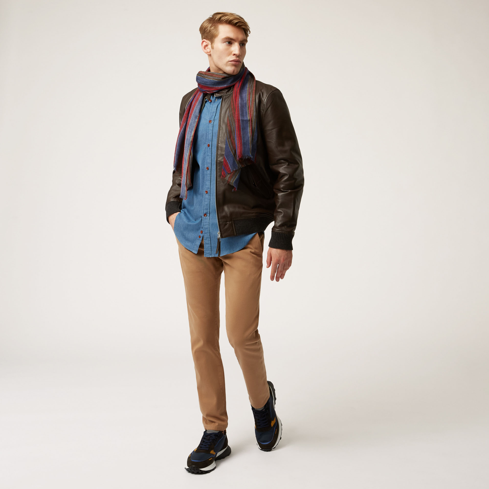 Wool Scarf With Multicolored Stripes, Brown, large image number 2