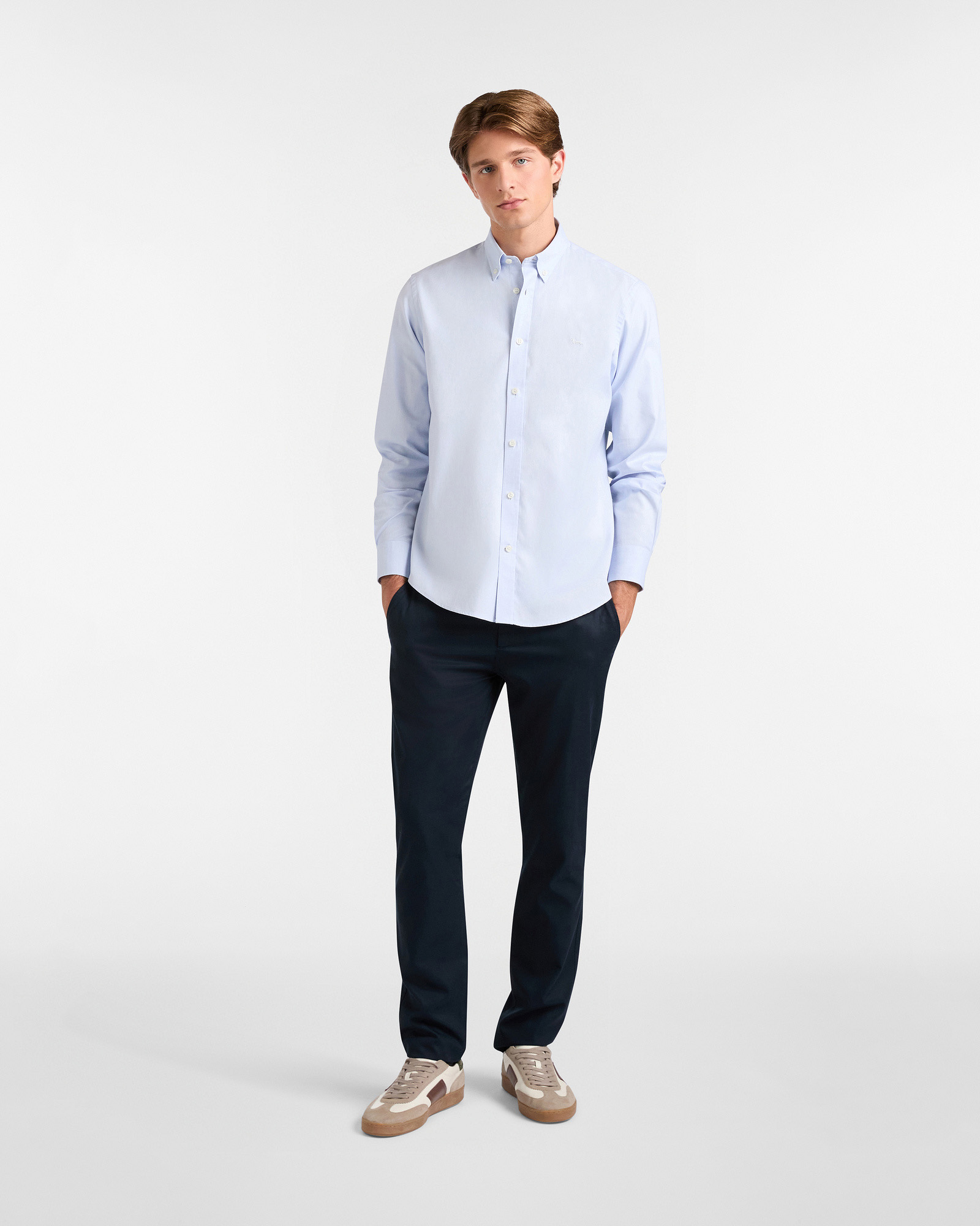 Essentials shirt in plain-coloured cotton, Light Blue, large image number 3