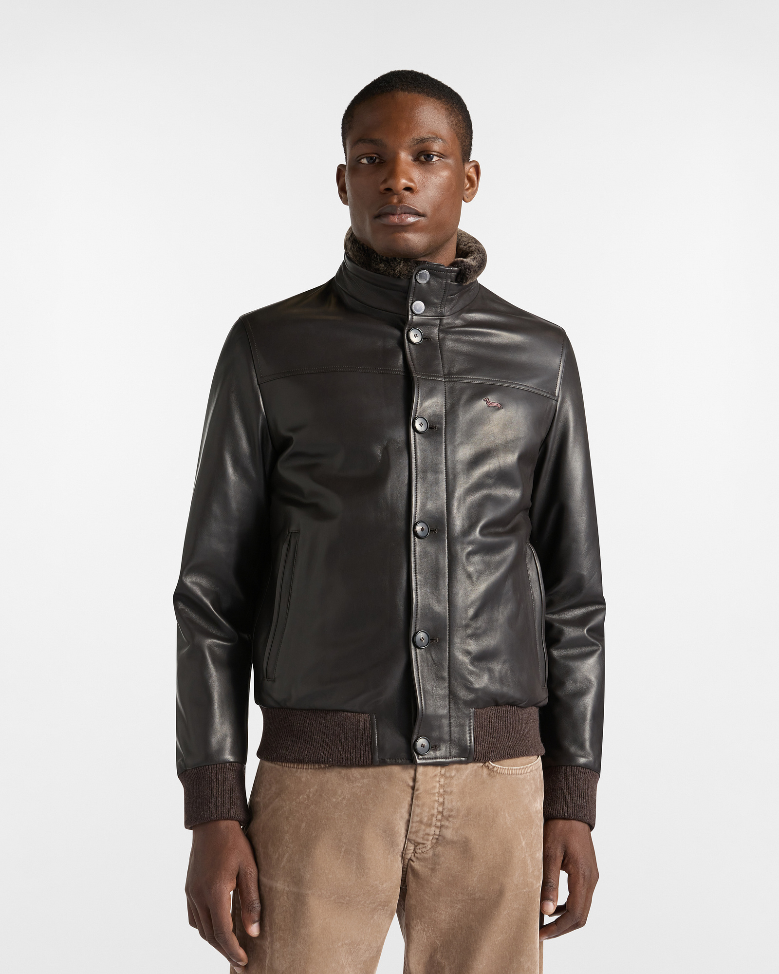 Leather Bomber with Fur Collar