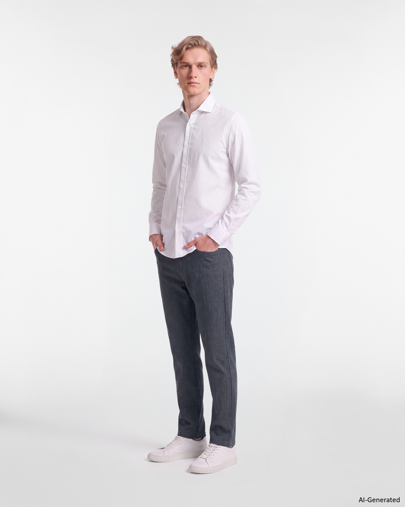 Men's narrow-fit piece-dyed poplin shirt, WHITE, large