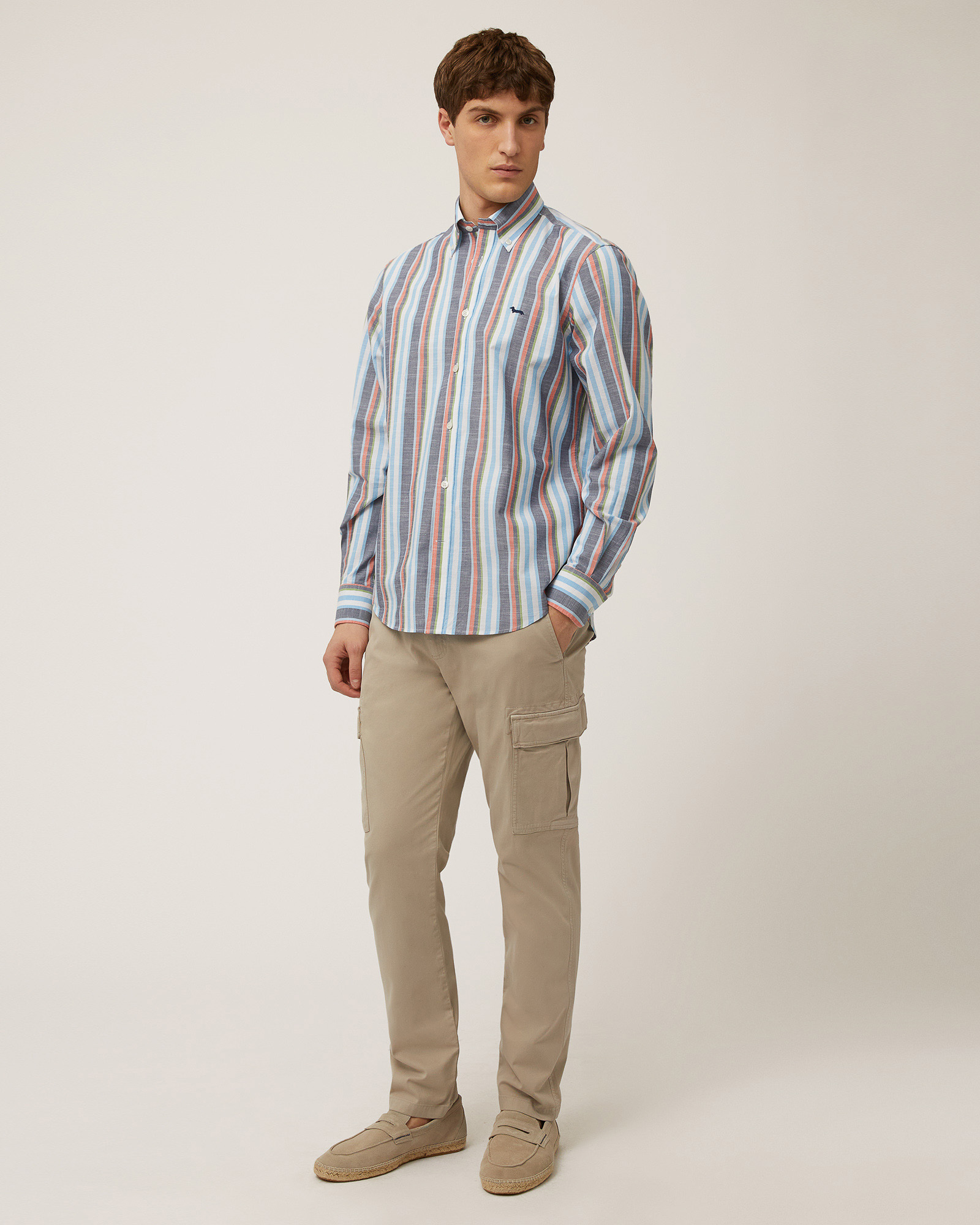 Linen Striped Shirt, Navy Blue, large image number 3
