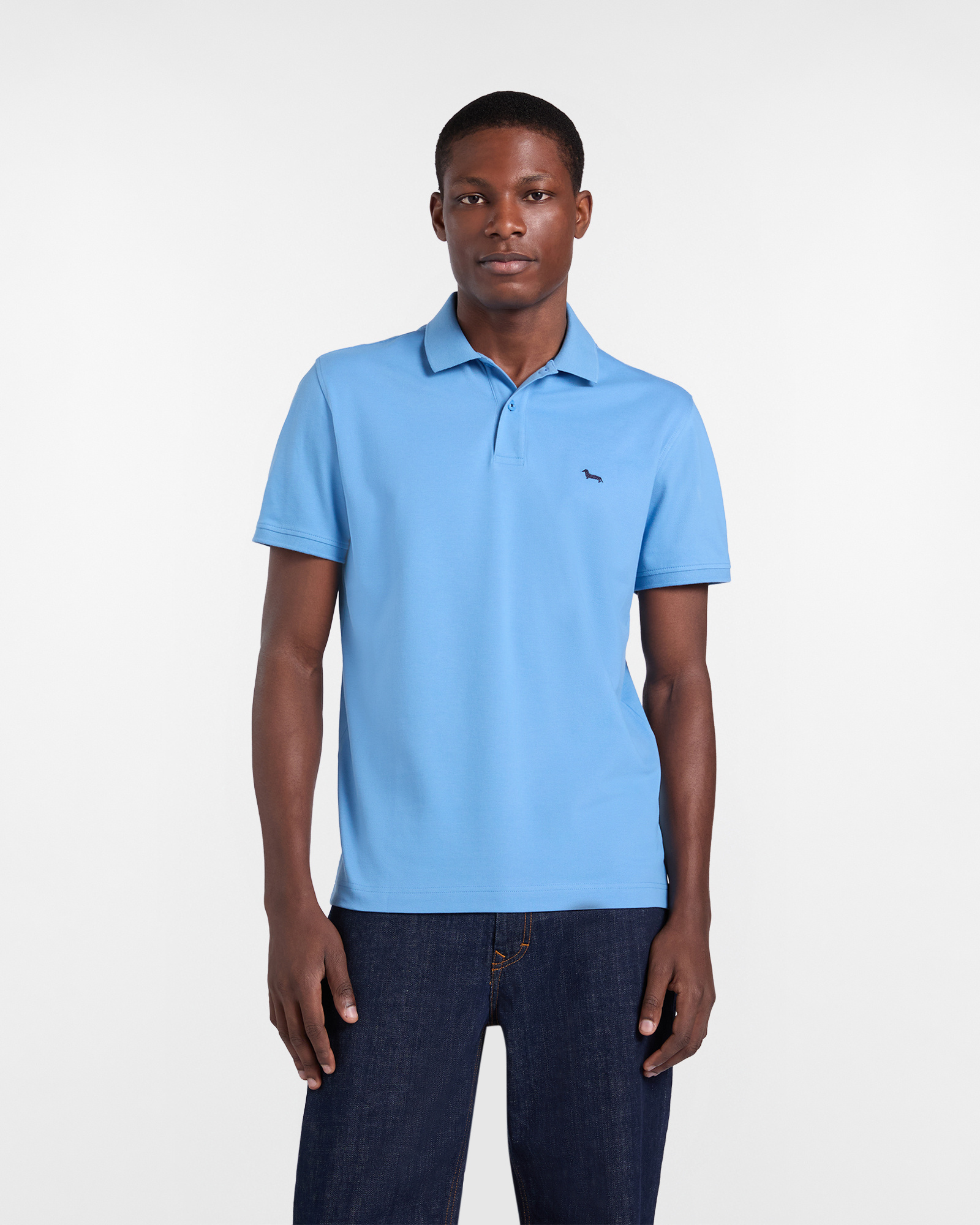 Basic stretch piqu&eacute; polo shirt, Blue, large