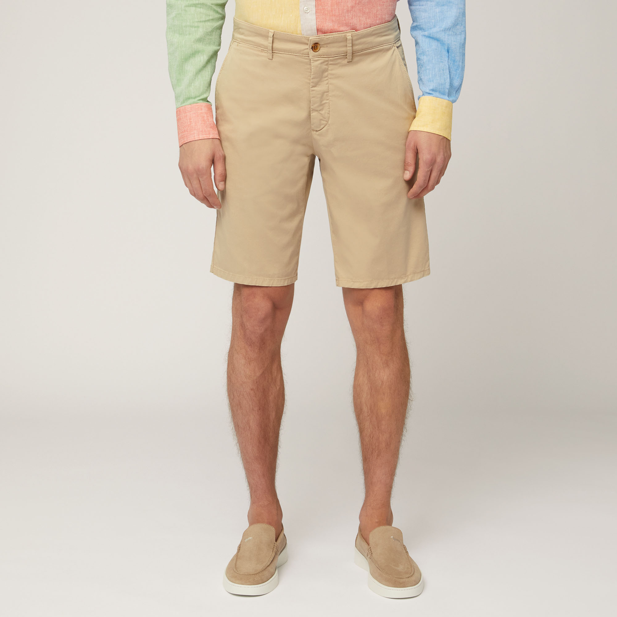 Stretch Cotton Bermuda Shorts, Beige, large image number 0