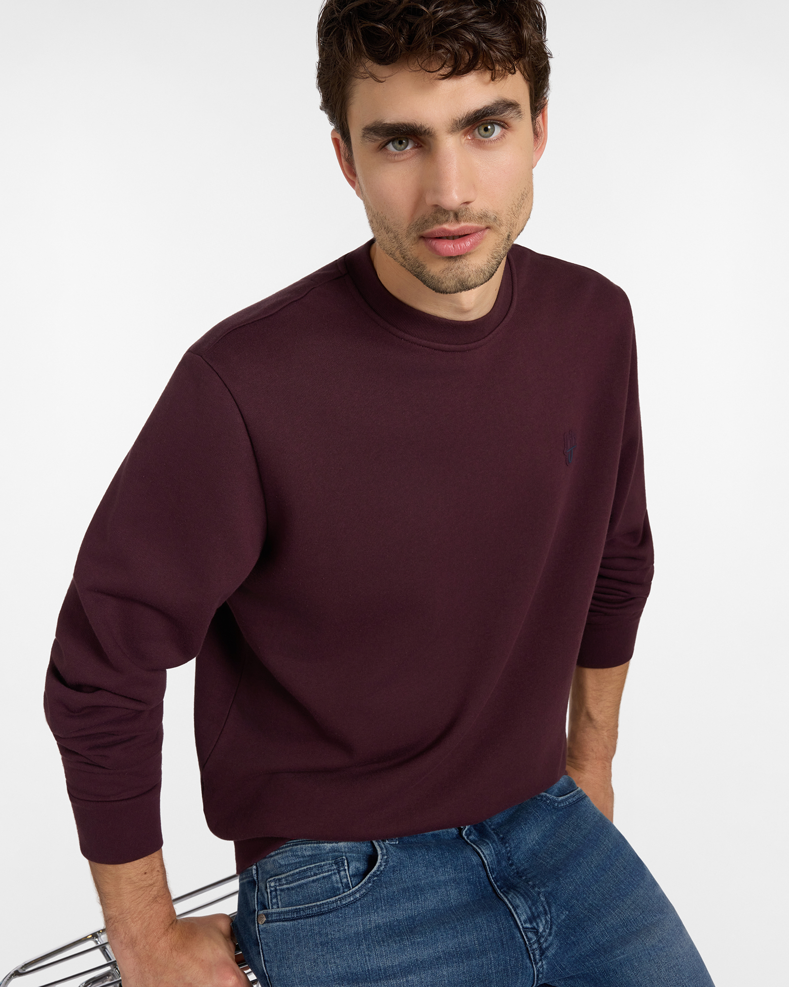 Felpa HBJ Uomo con patch logo in misto cotone, BORDEAUX, large