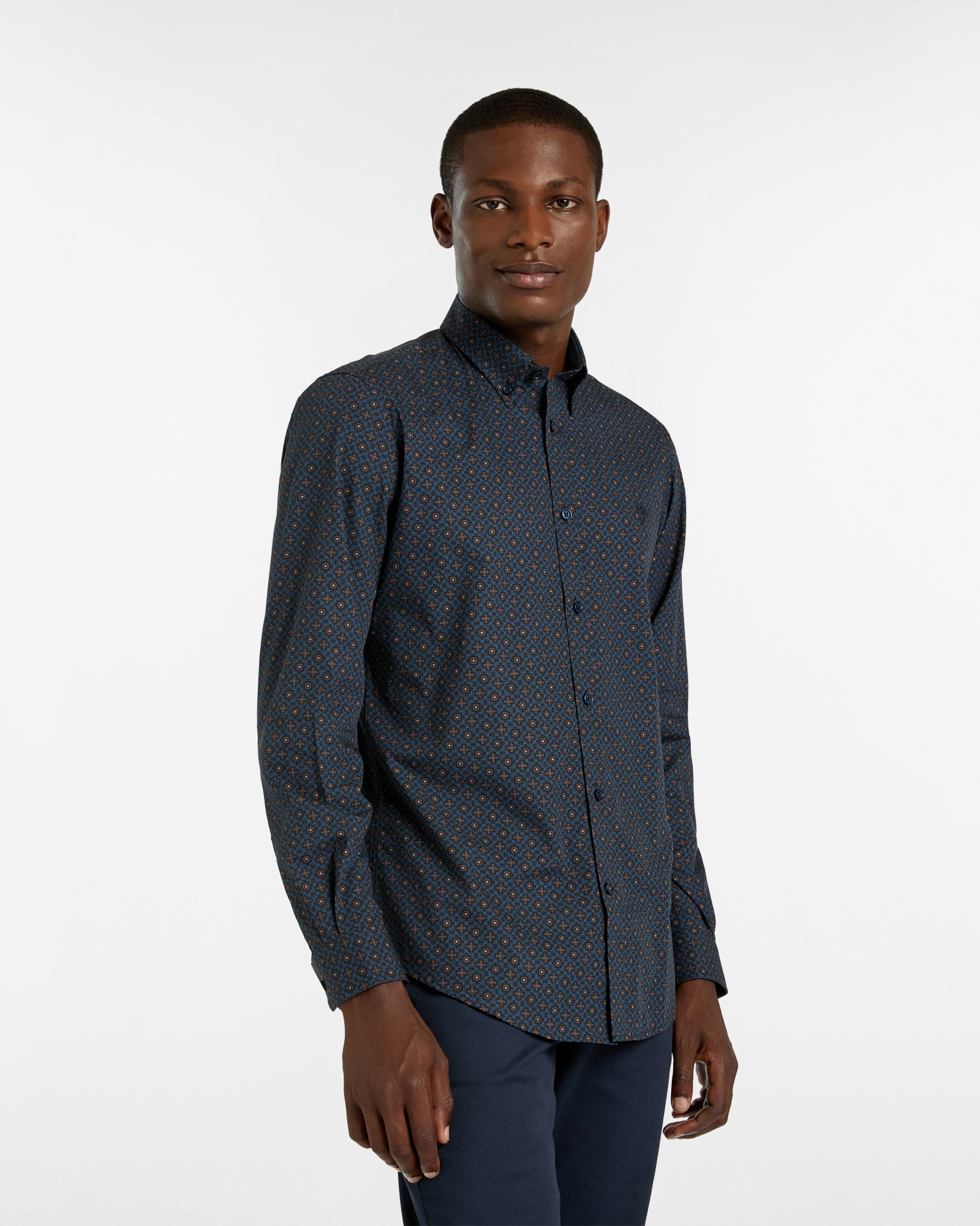 Camicia a Fantasia Geometrica in Cotone