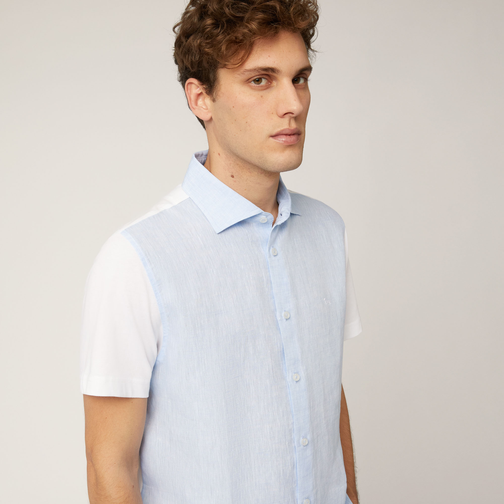Polo tipo camisa de algodón y lino, Blanco, large image number 2