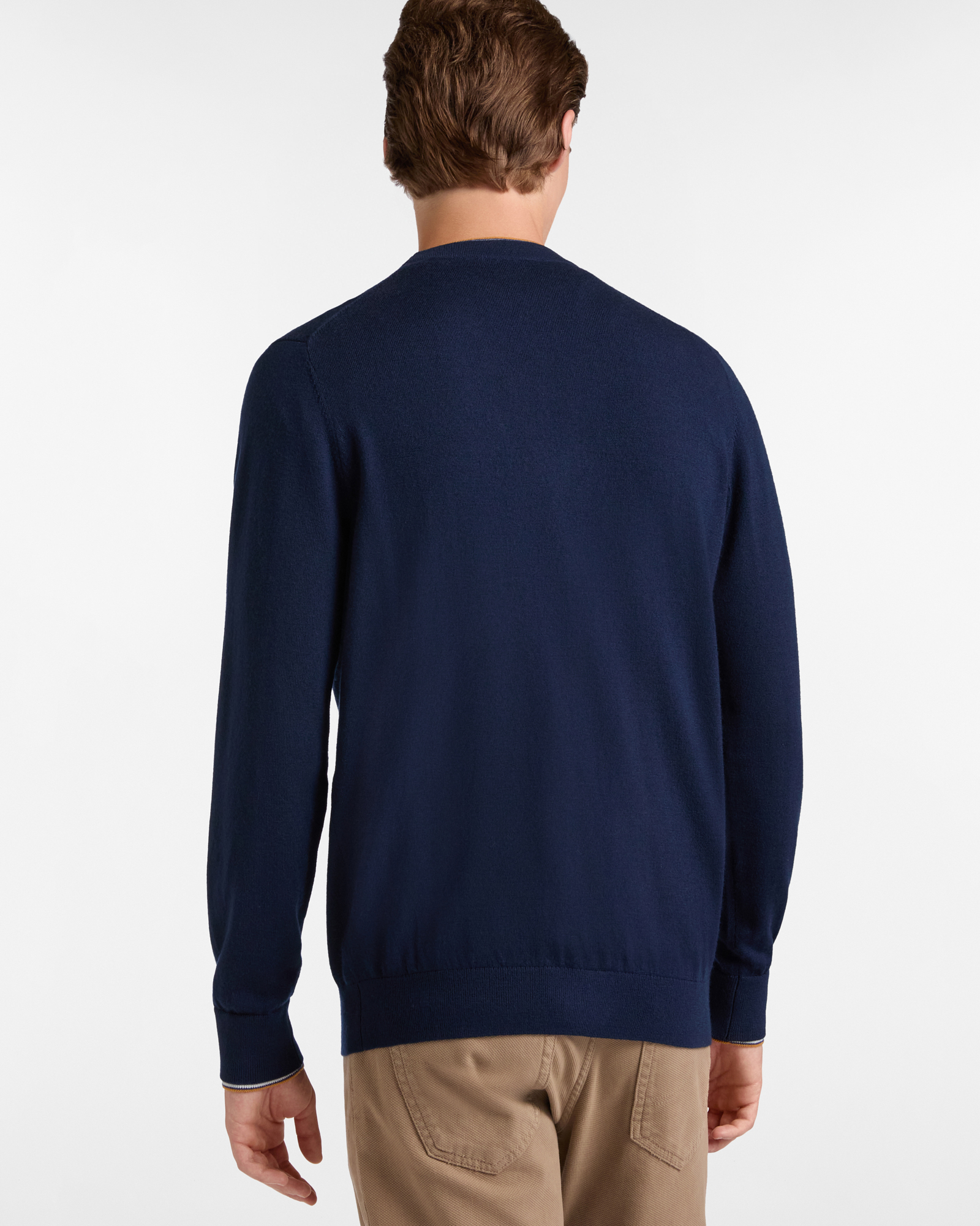Cardigan In Lana Con Profili Rigati, Blu Navy, large image number 1