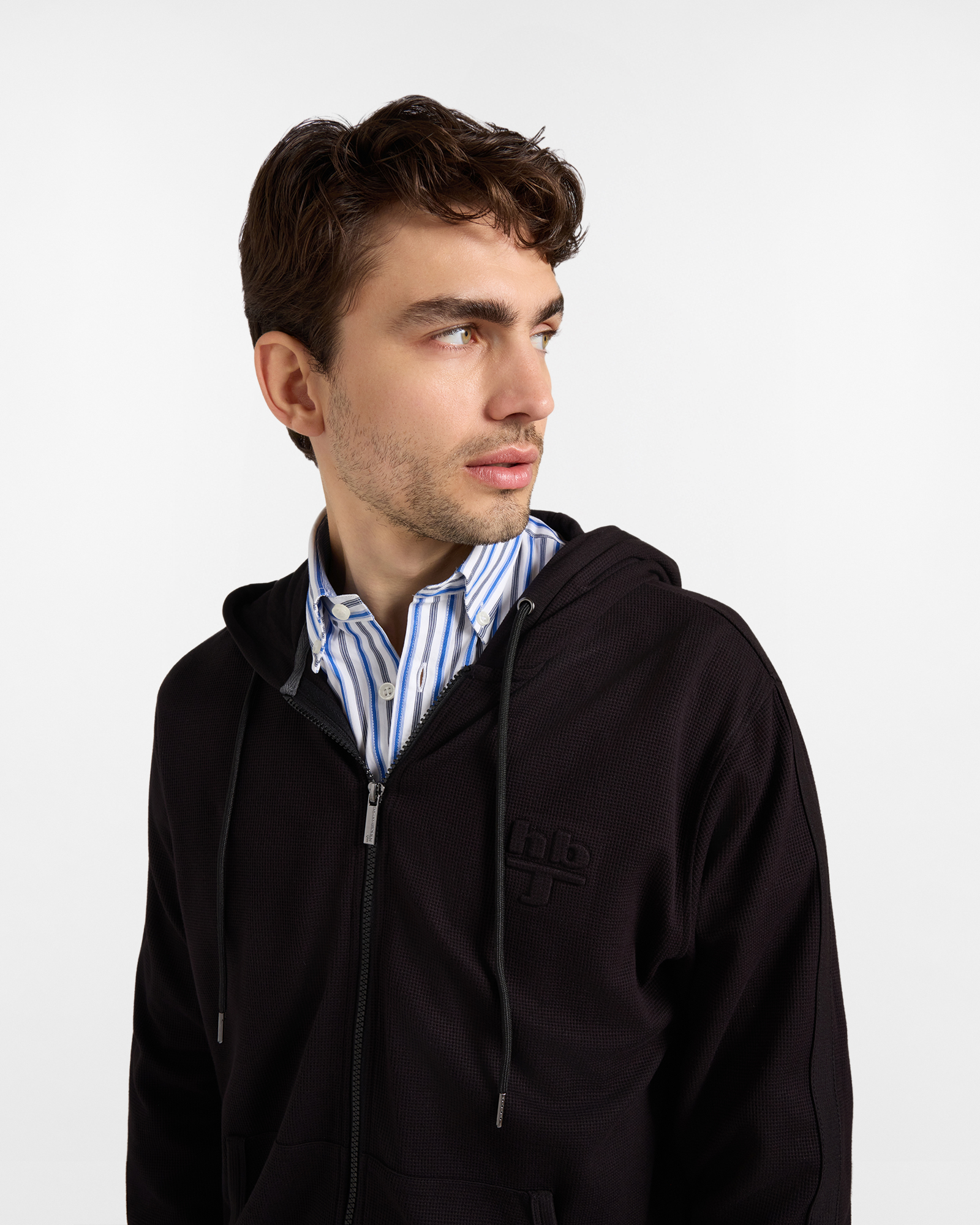 Felpa Full Zip HBJ Uomo con cappuccio, NERO, large