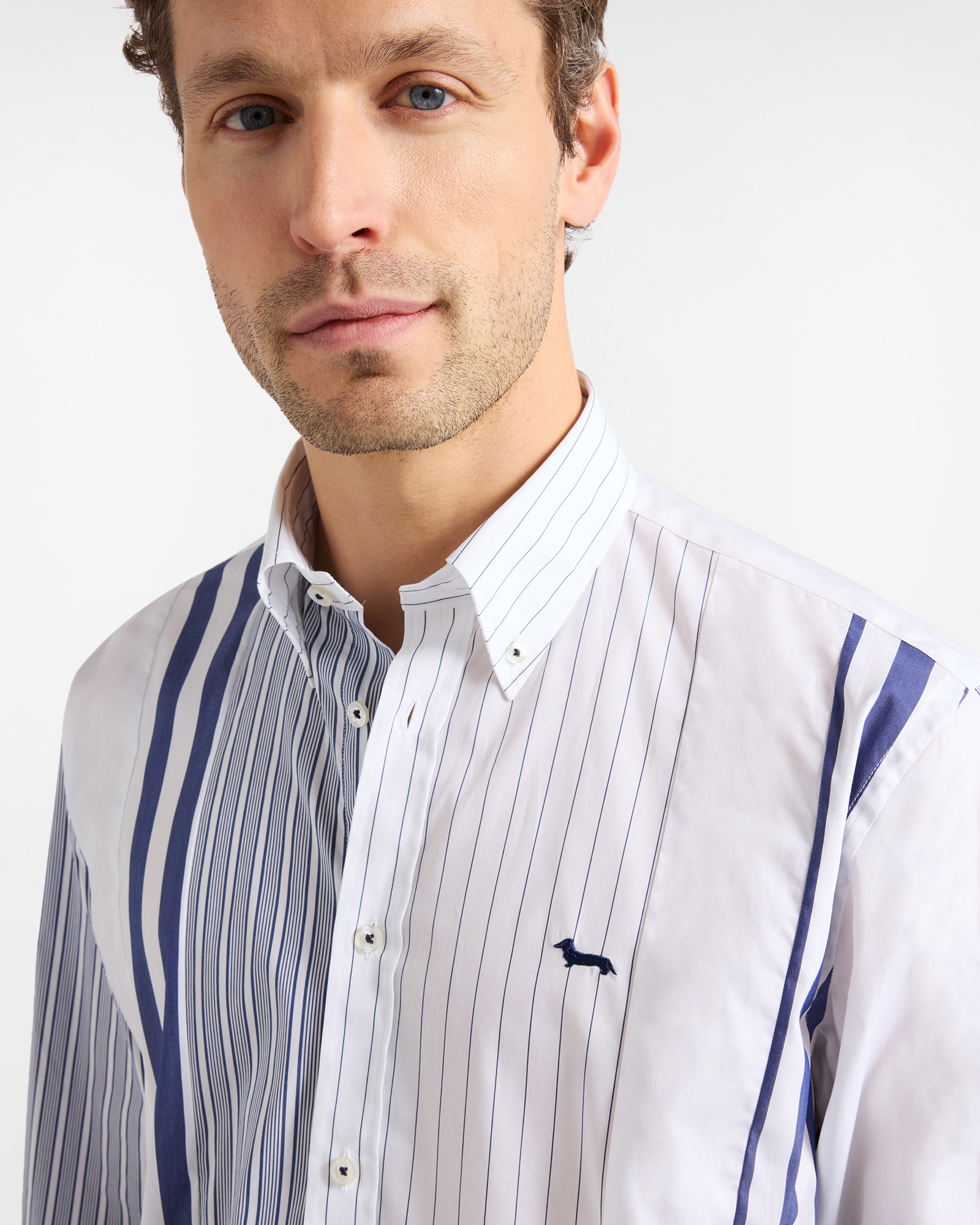 Patchwork striped shirt, White, large image number 1