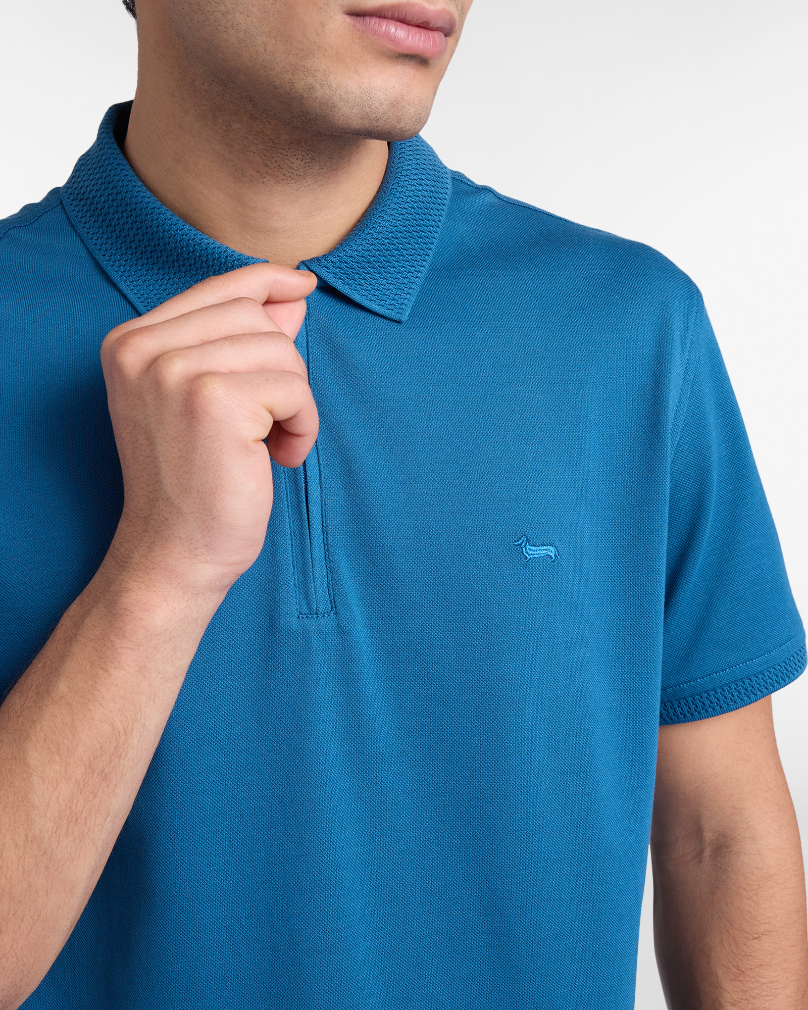 Zip-up polo shirt with 3D collar, Blue, large image number 2