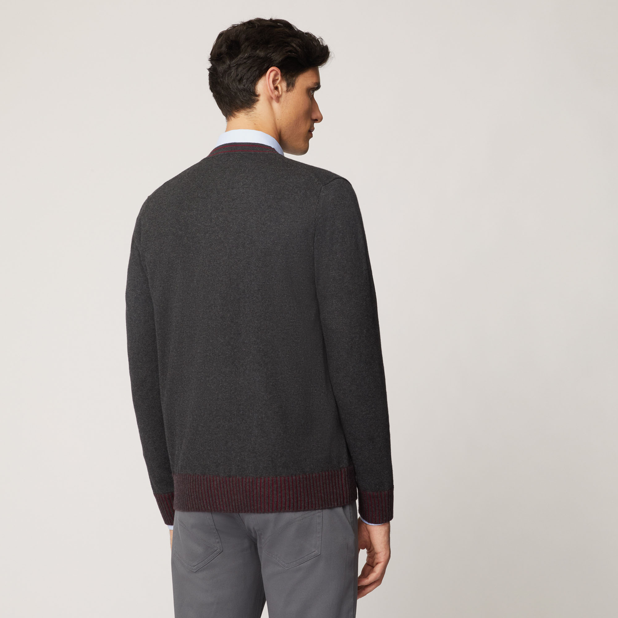 Cardigan In Cotone E Lana Con Dettagli A Contrasto, Grigio, large image number 1