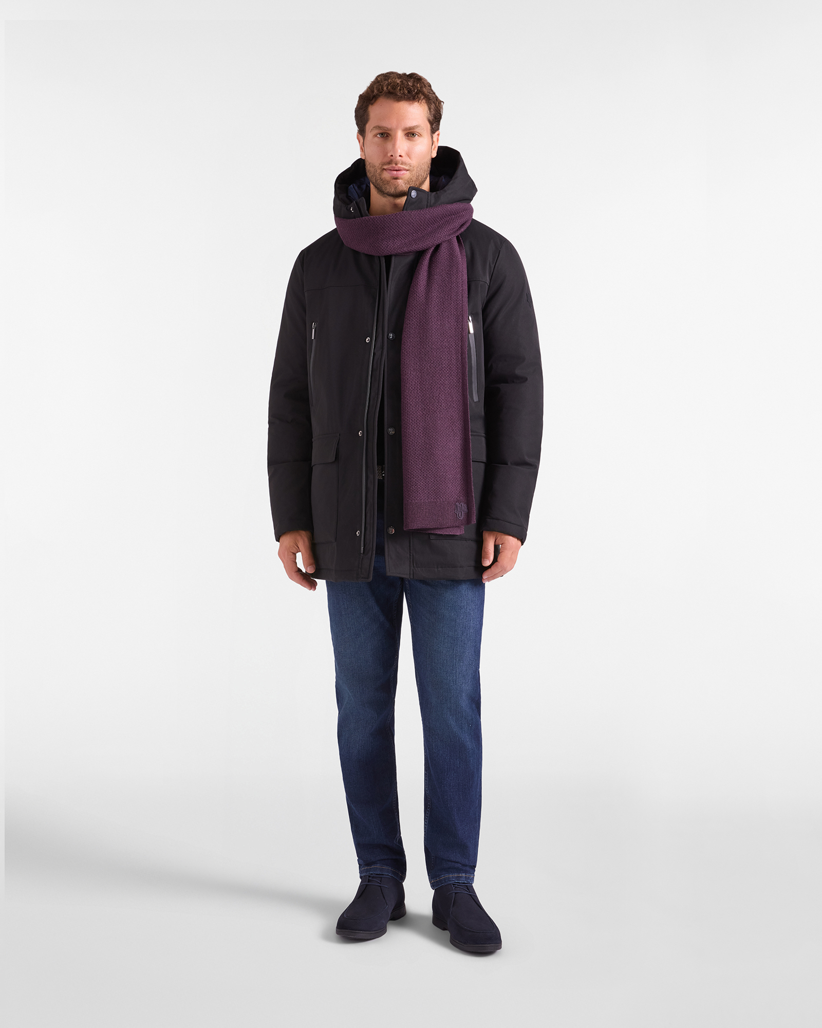 Giubbino HBJ Uomo Imbottito con Cappuccio in Tessuto Tecnico, NERO, large
