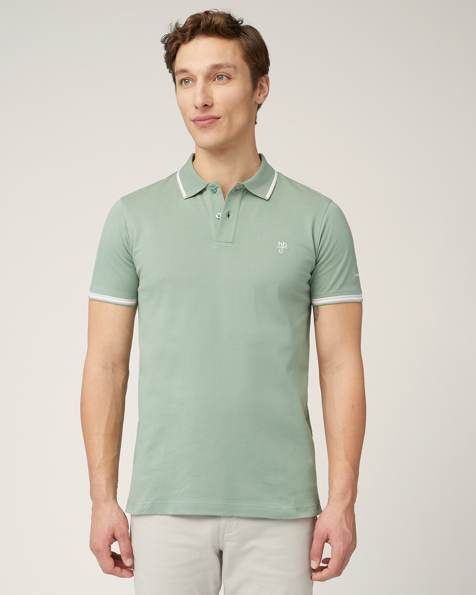 Polo Con Righini A Contrasto, Verde Lichene, large