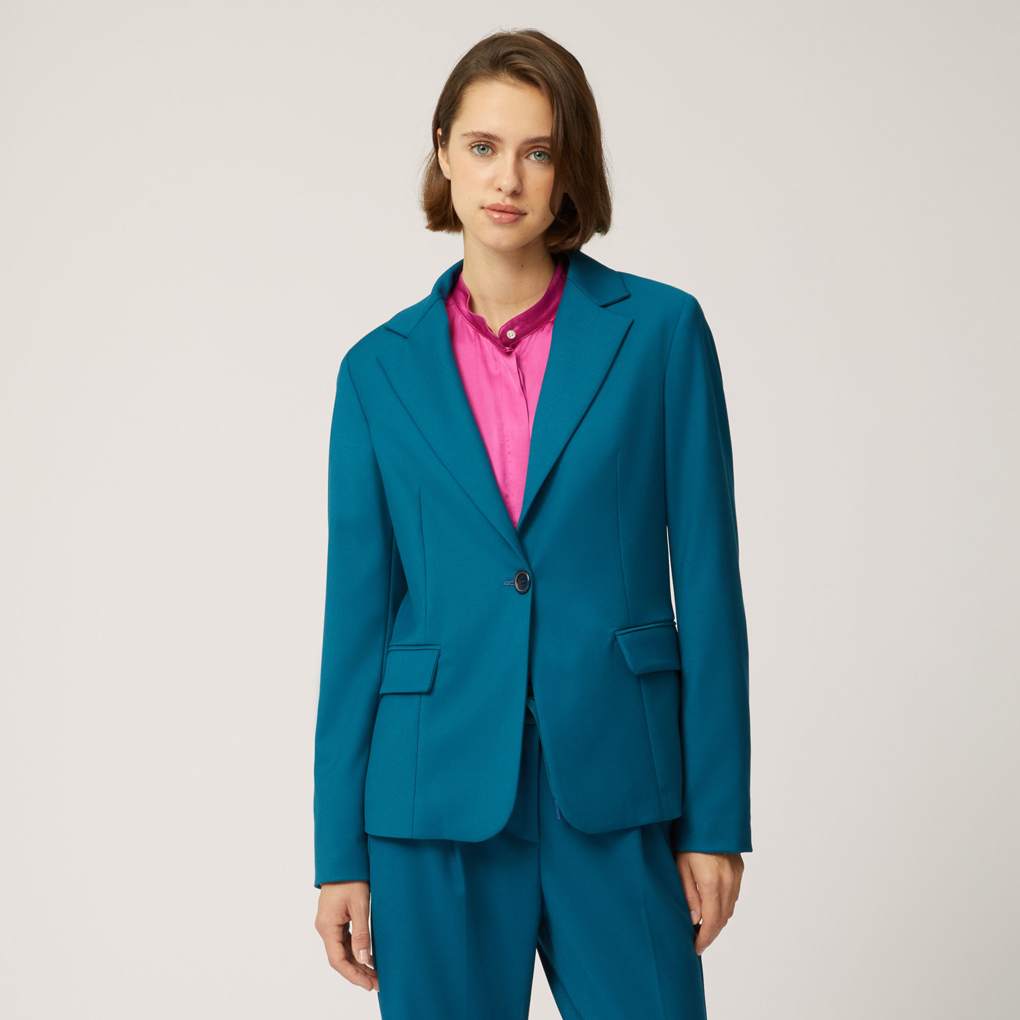 Single-Button Blazer With Pockets, Blue, large