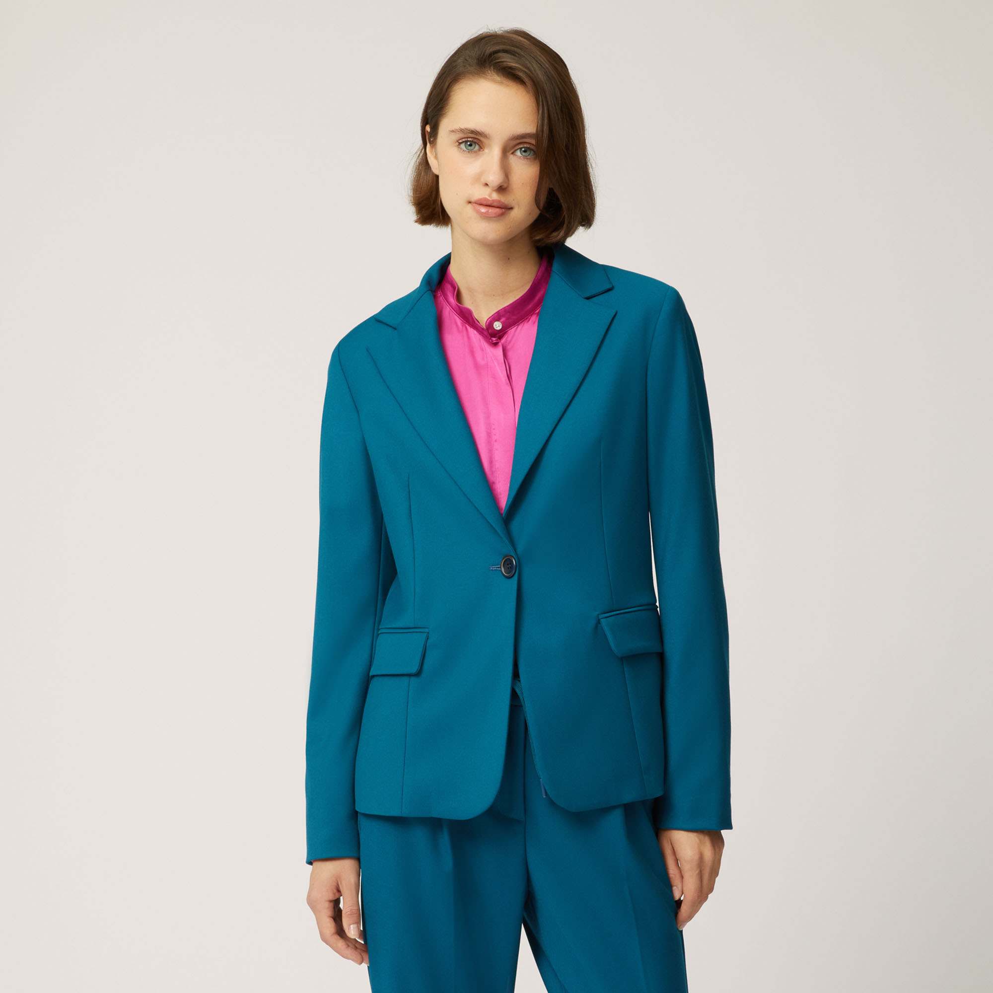 Single-Button Blazer With Pockets, Blue, large image number 0