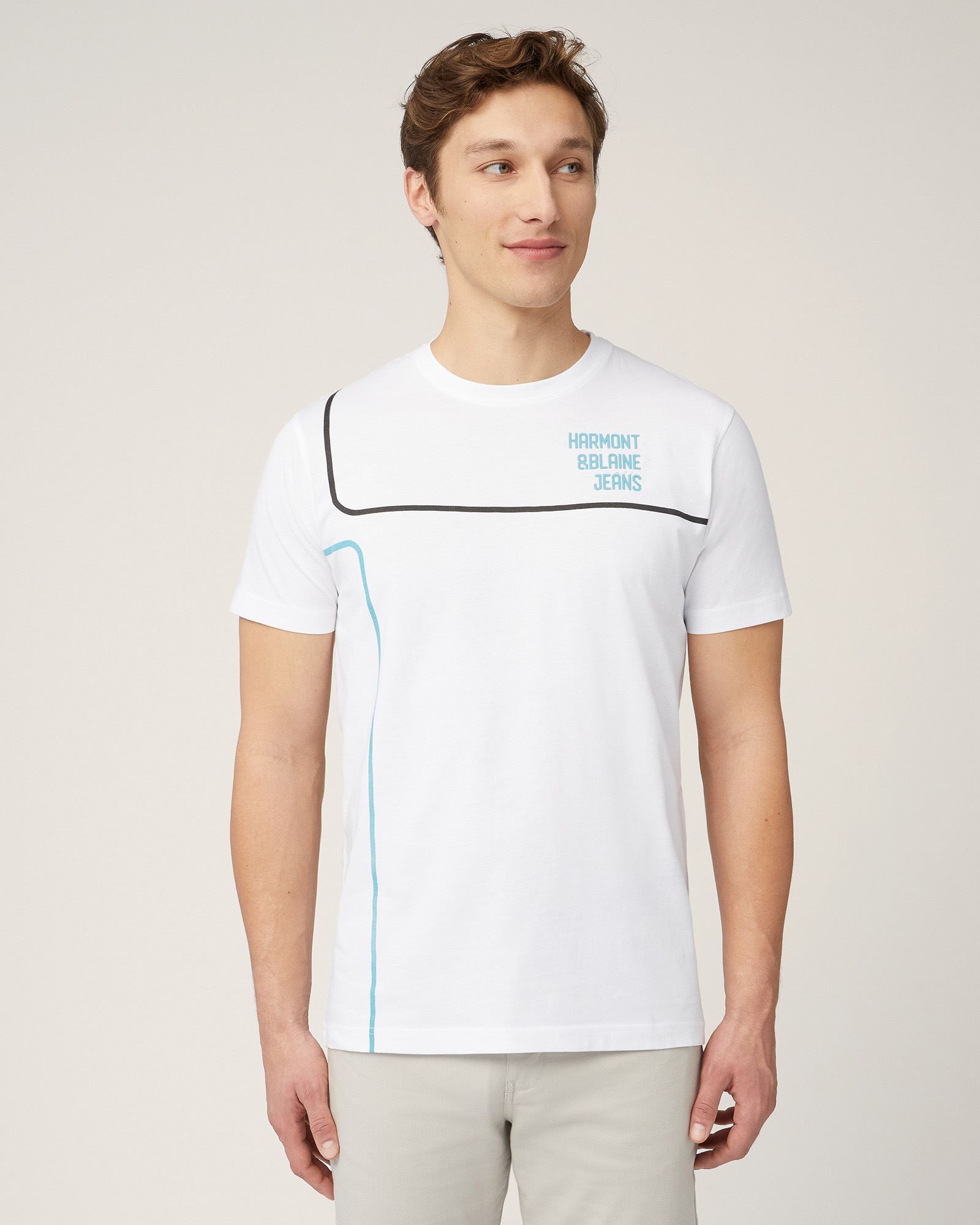 T-Shirt Con Logo E Linee, Bianco, large image number 0