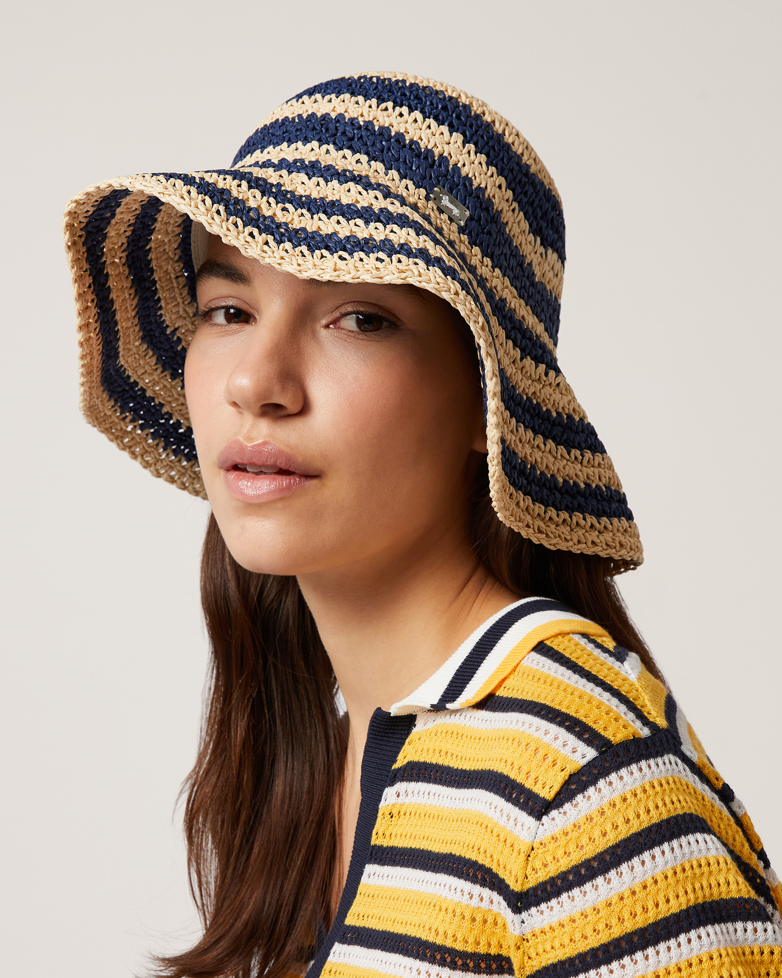 Striped Cloche Hat, Light Blue, large image number 2