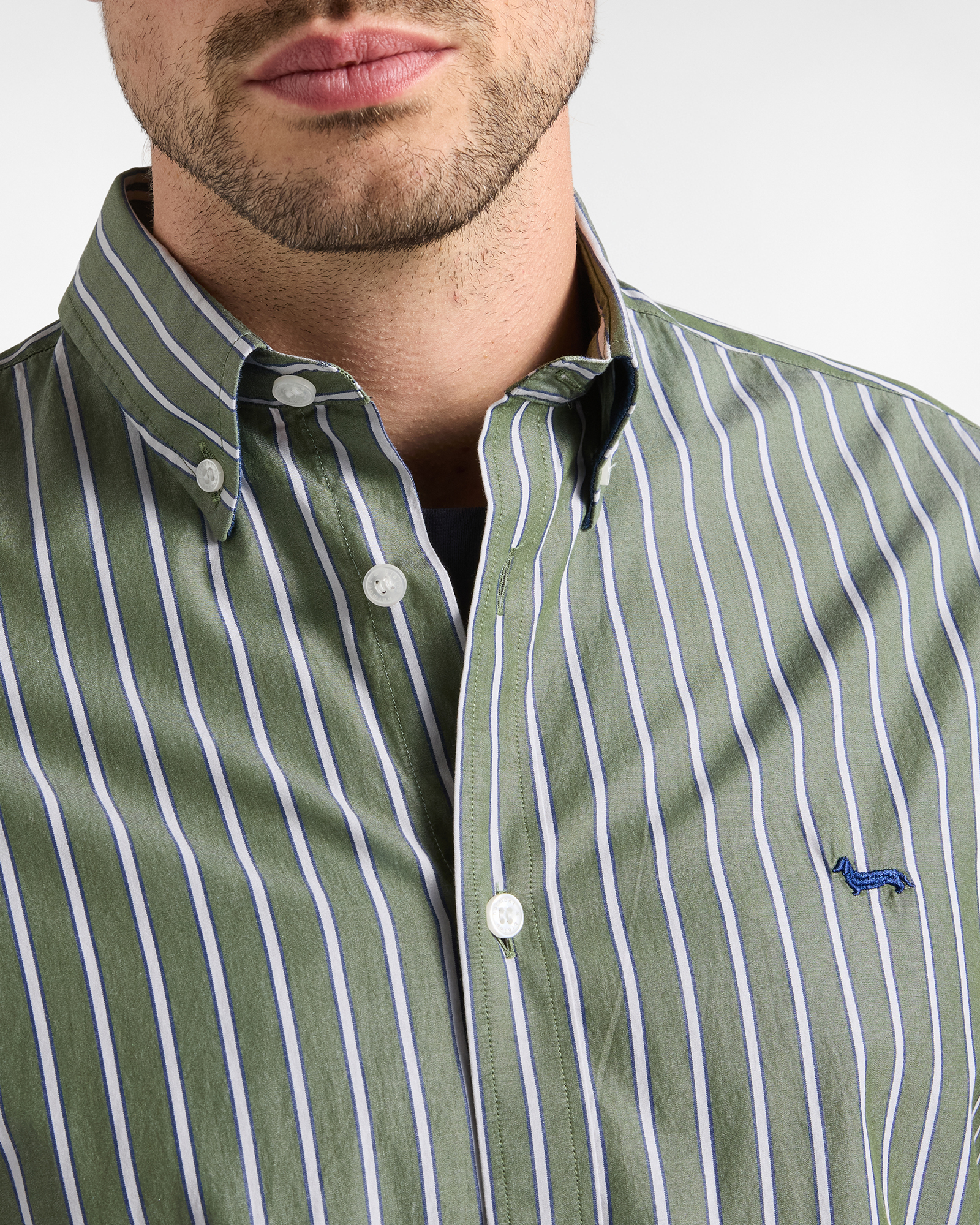 Men's regular-fit cotton shirt with regimental stripes, SPORT GREEN, large image number 2
