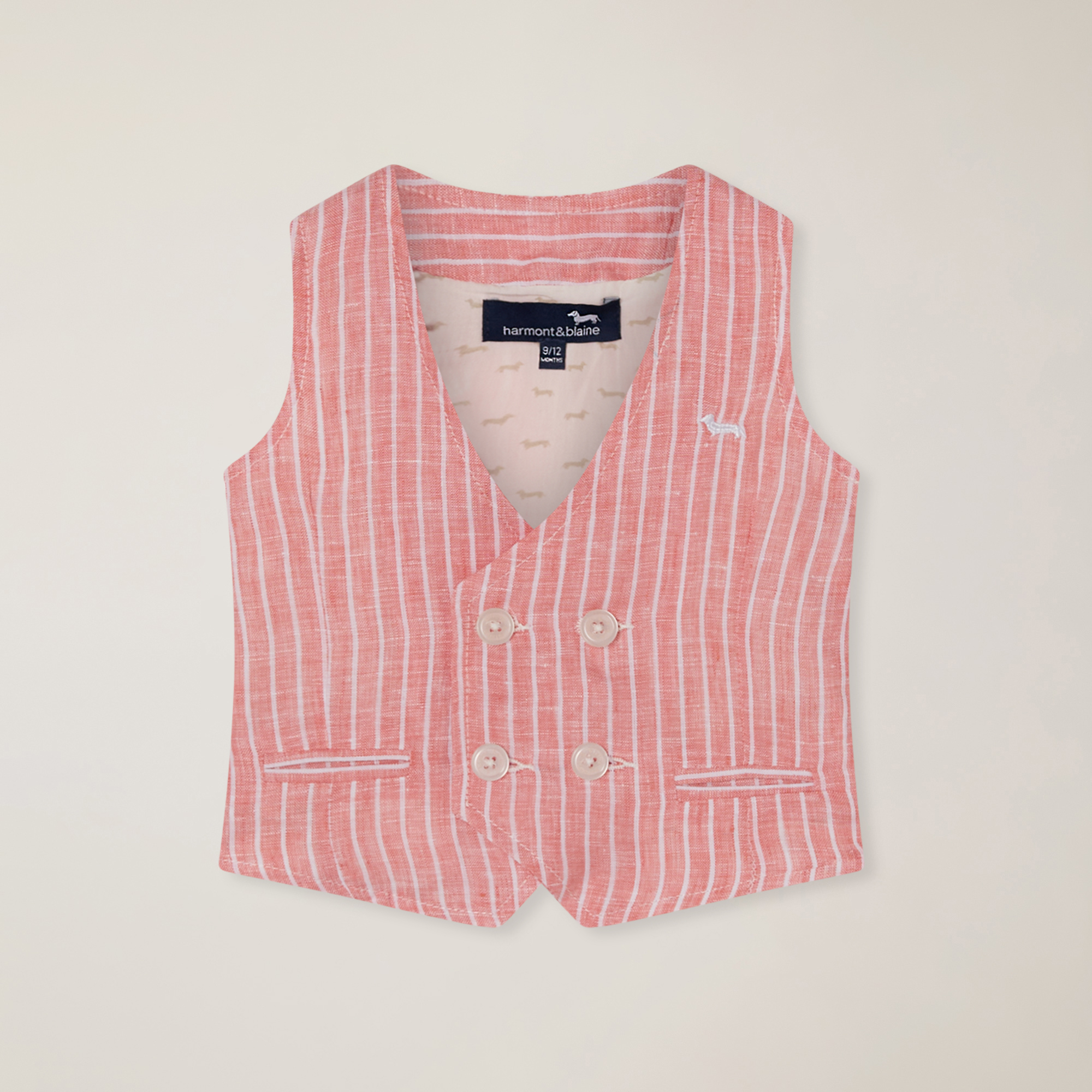Striped linen gilet, Dark Pink, large