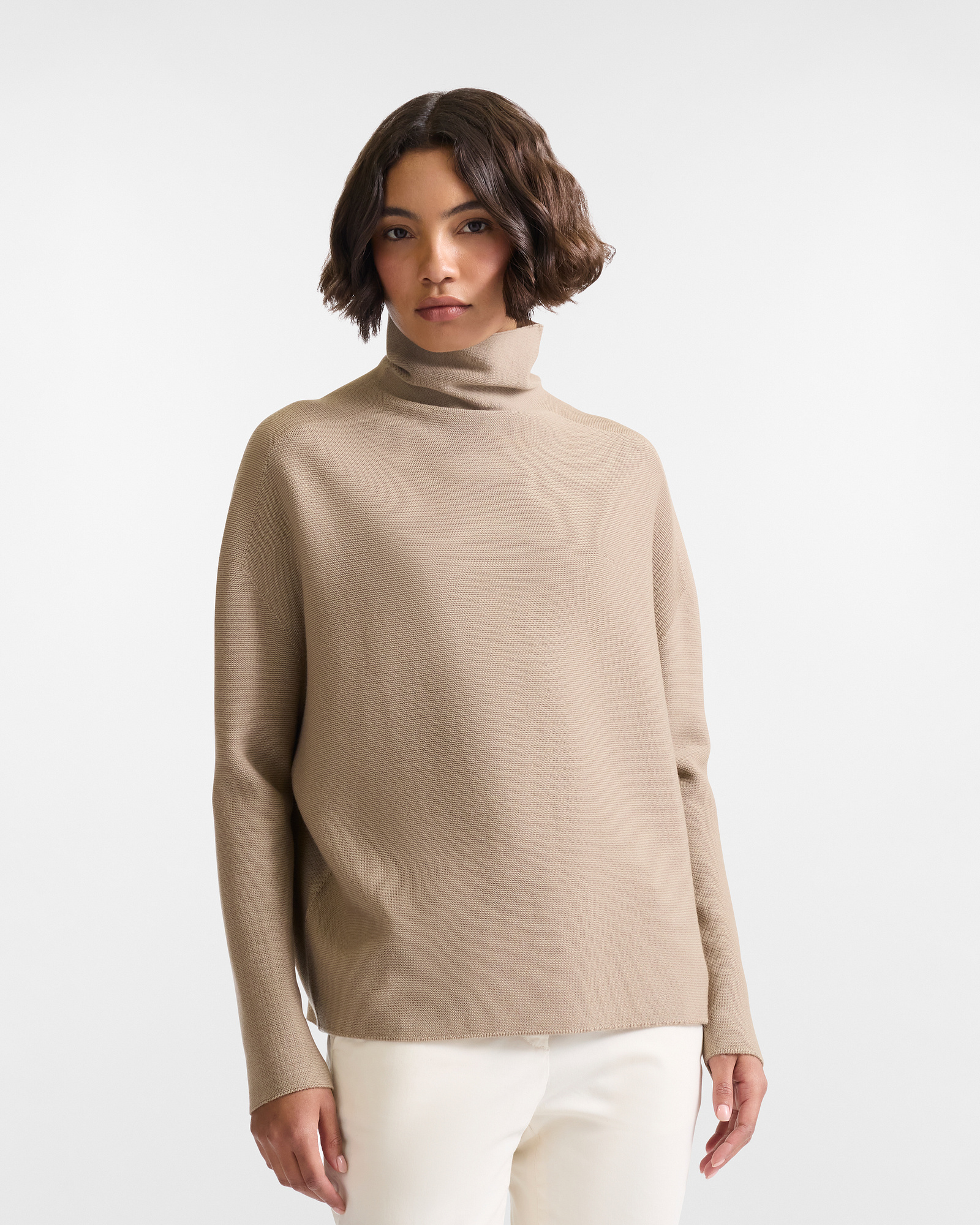 Maglia In Lana Collo A Lupetto, Marrone Chiaro, large image number 0