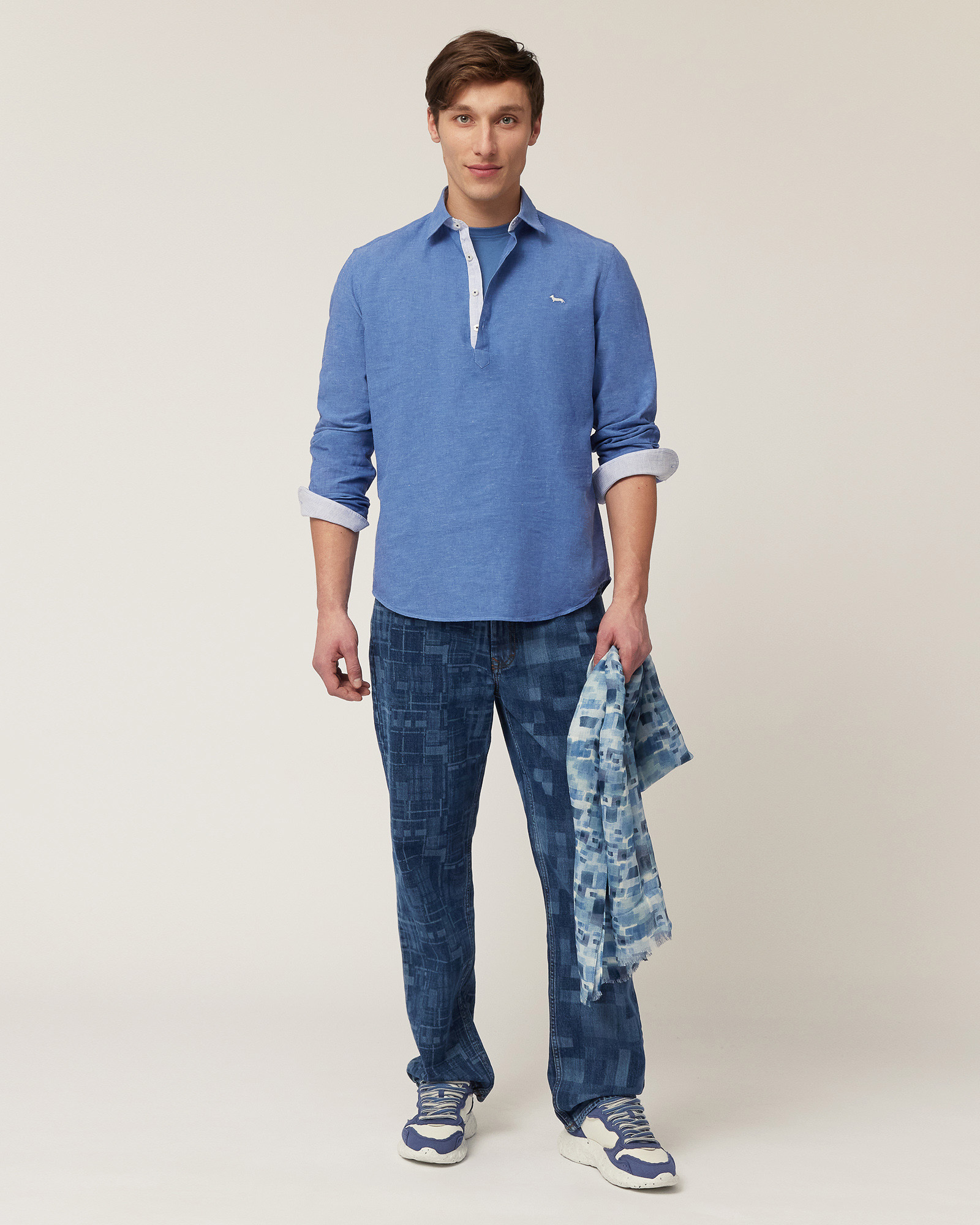 Long-Sleeved Shirt-Style Polo, Dark Lavender, large image number 3