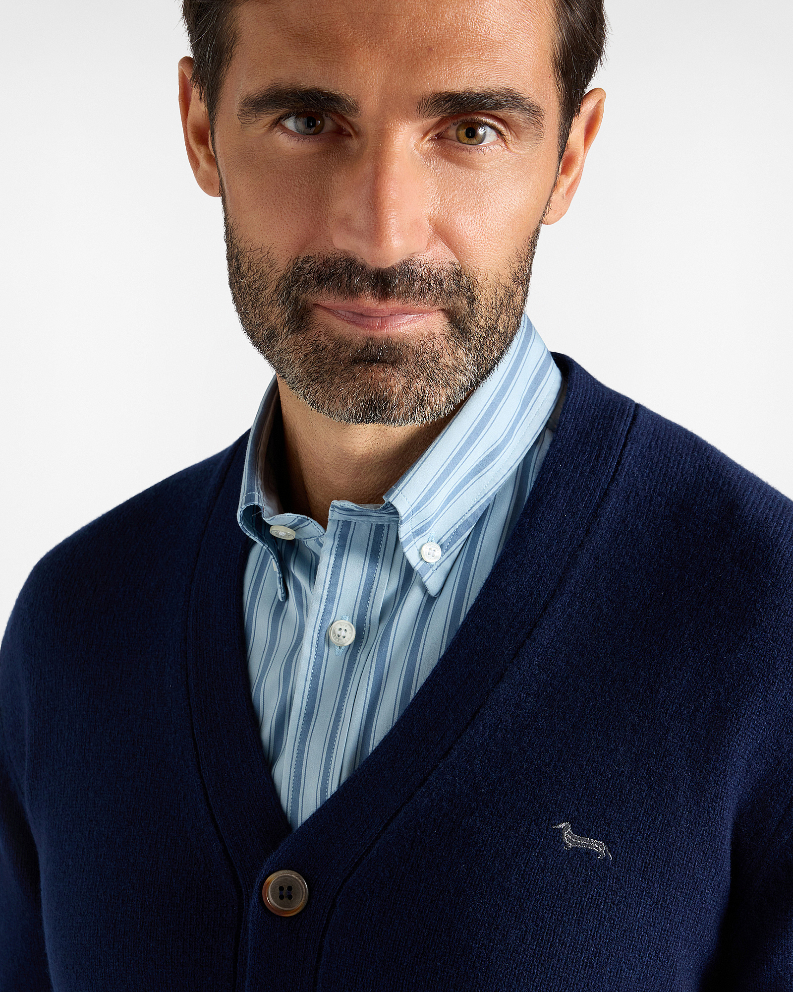 Men's Made in Italy V-neck cardigan in wool and cashmere blend with regular fit, SPORT BLUE, large